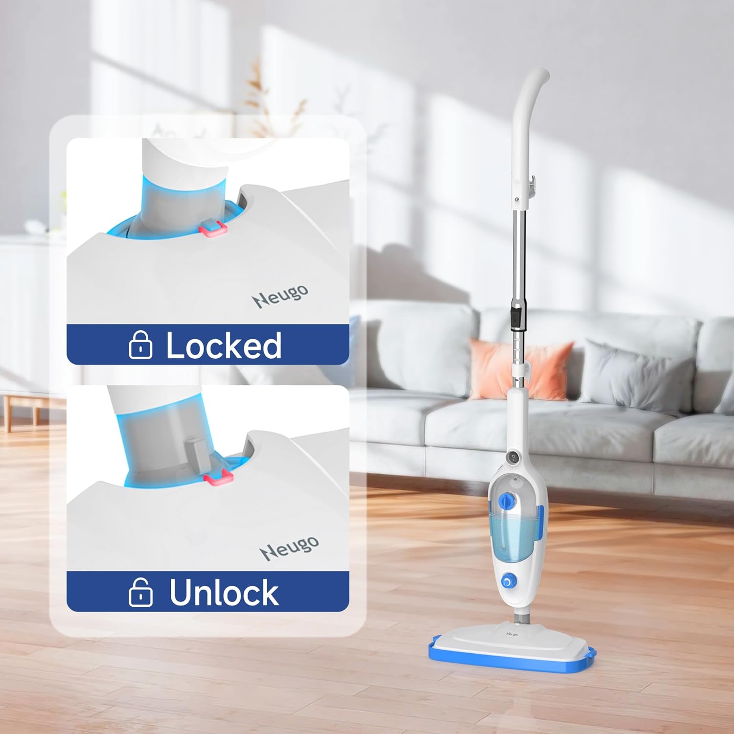 Neugo NE-033 Steam Mop - Versatile All-in-One Floor Cleaner for Hardwood, Vinyl, Laminate, Tile, and Carpet with Adjustable Steam Modes