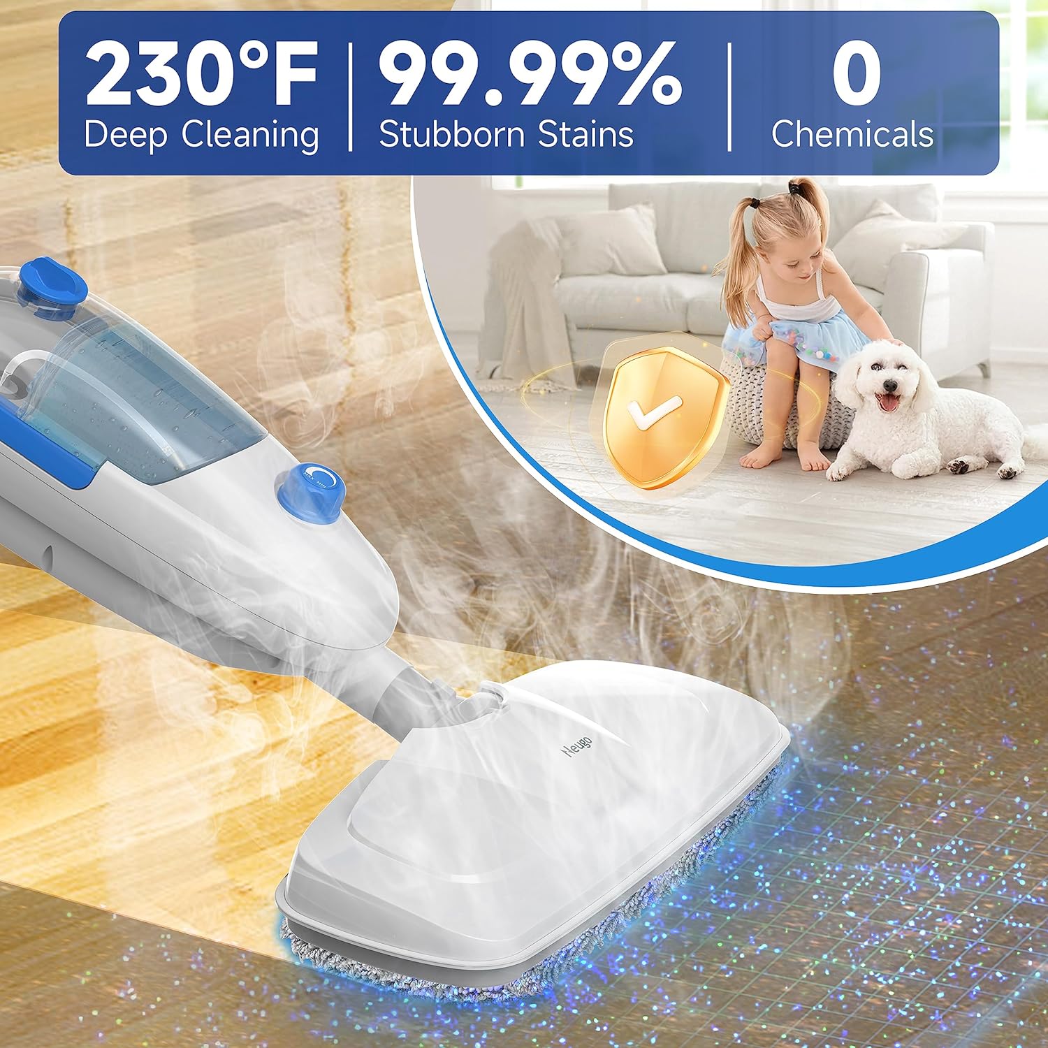 Neugo NE-033 Steam Mop - Versatile All-in-One Floor Cleaner for Hardwood, Vinyl, Laminate, Tile, and Carpet with Adjustable Steam Modes