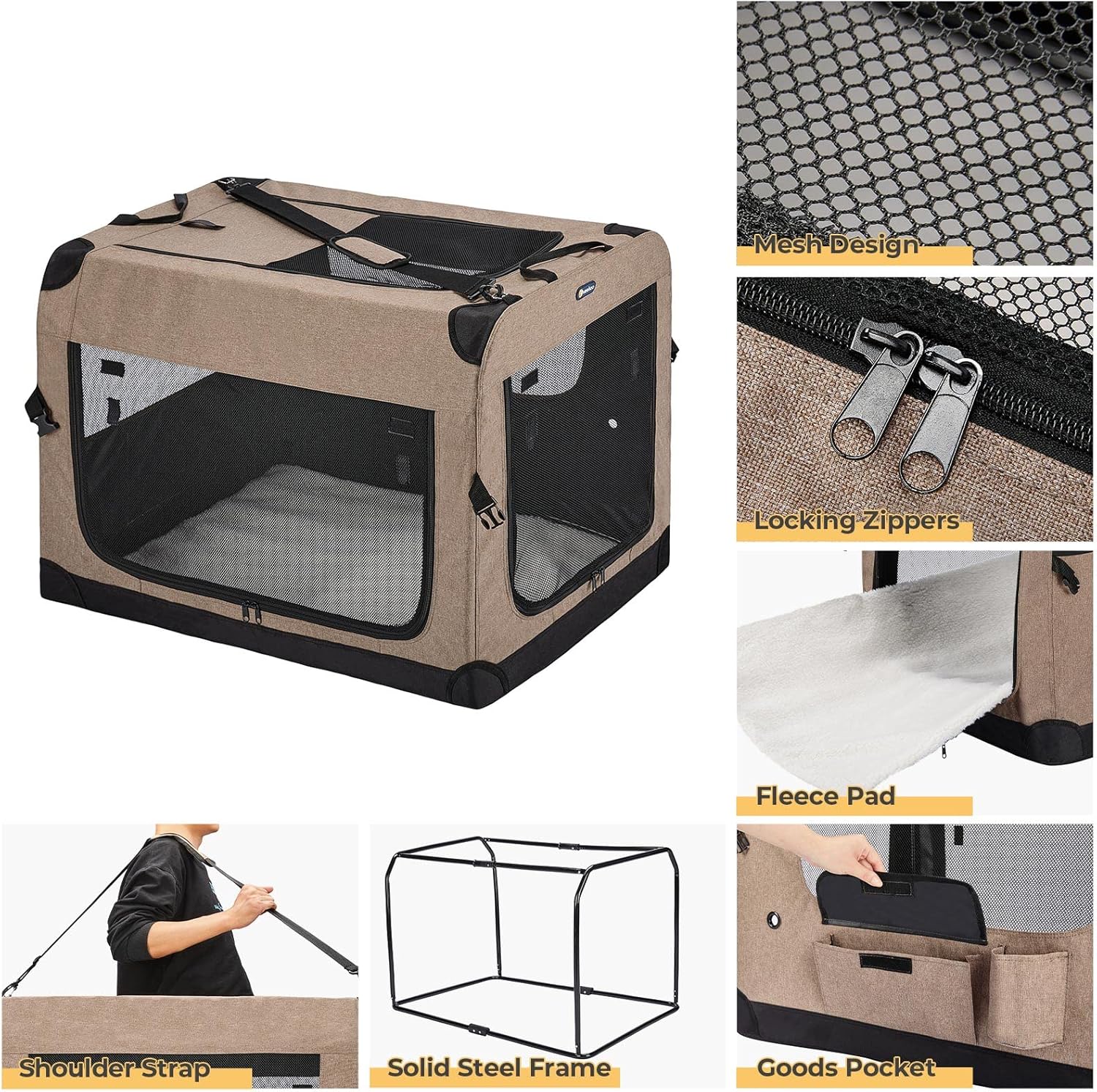 Veehoo Portable Folding Dog Crate – 36" Collapsible Pet Kennel with 3 Access Points, Ideal for Crate Training and Travel