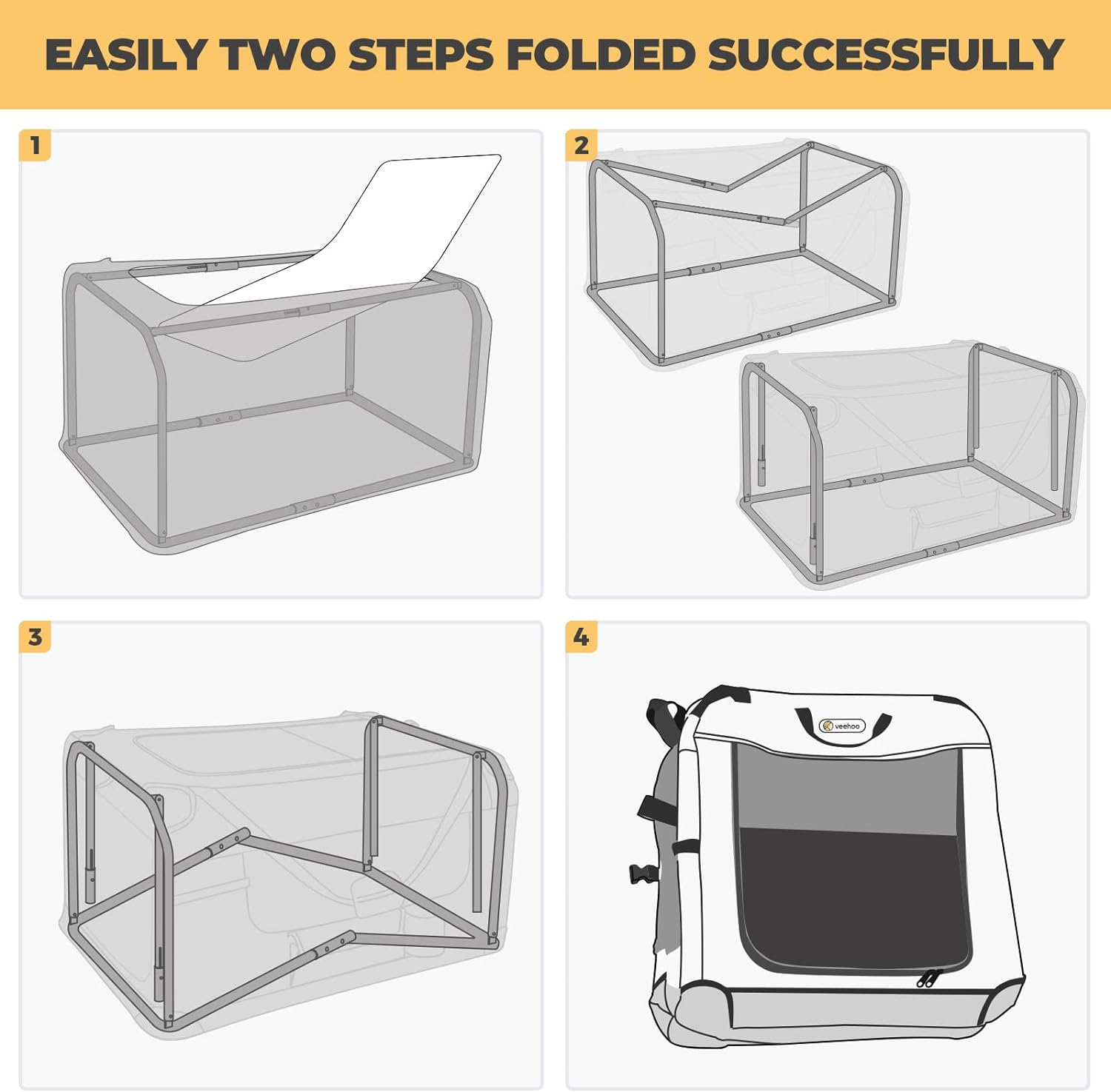 Veehoo Portable Folding Dog Crate – 36" Collapsible Pet Kennel with 3 Access Points, Ideal for Crate Training and Travel