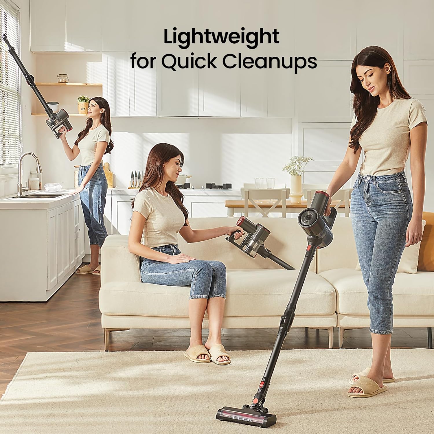 RONEAIR V200 Cordless Stick Vacuum Cleaner: Lightweight 6-in-1 Design for Versatile Cleaning on Hardwood, Carpets, and Pet Hair