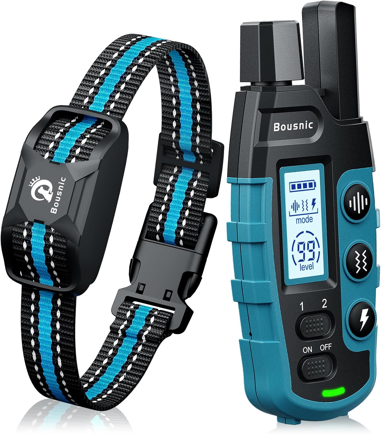 Bousnic Remote Dog Training Collar - 3300ft Range for Dogs (5-120 lbs) Rechargeable, Waterproof E-Collar with Beep, Vibration, and Safe Shock Functions (Light Blue)