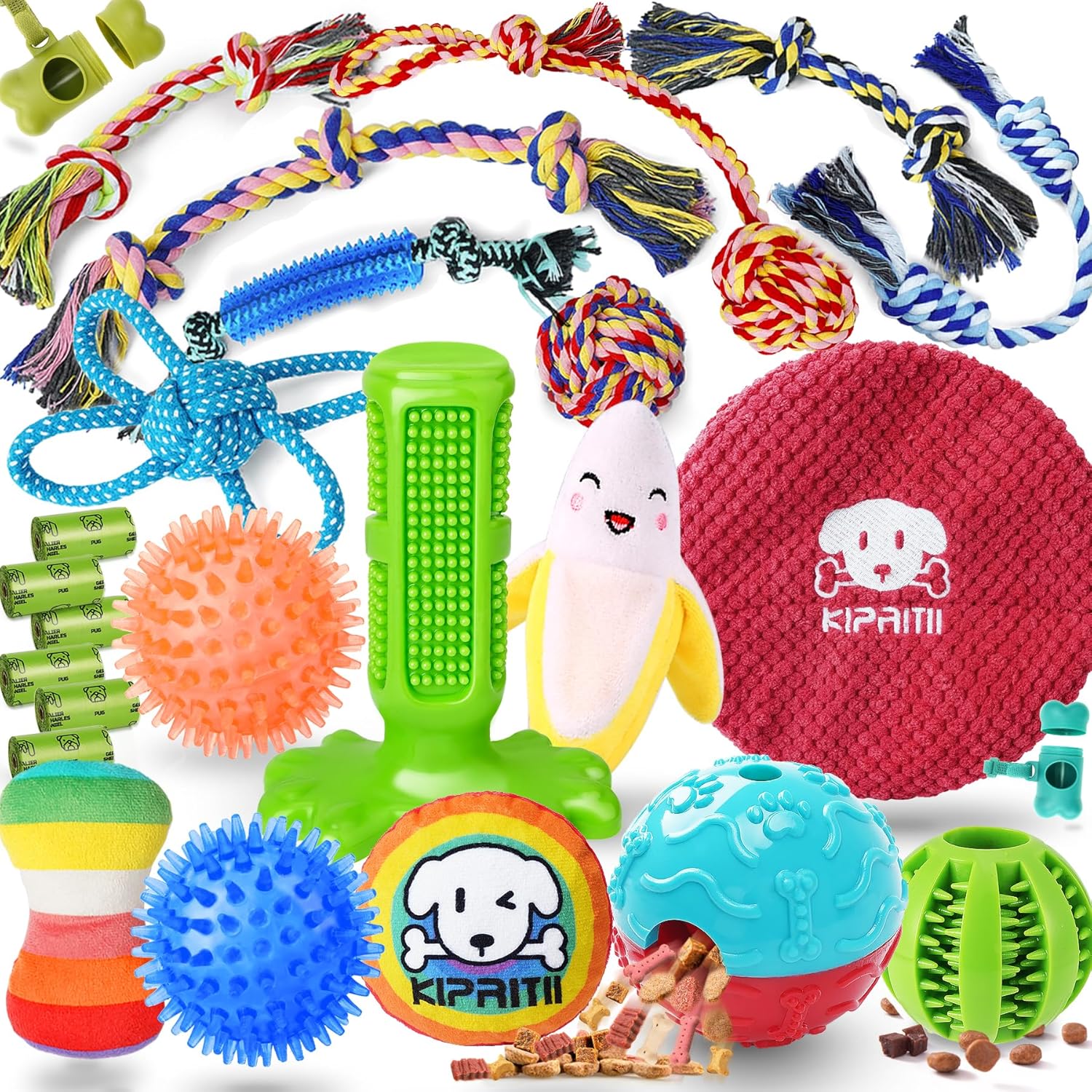 KIPRITII 25-Piece Puppy Dog Toy Set: Comprehensive Collection for Teething, Play, and Engagement – Featuring Rope Toys, Treat Balls, and Squeaky Toys