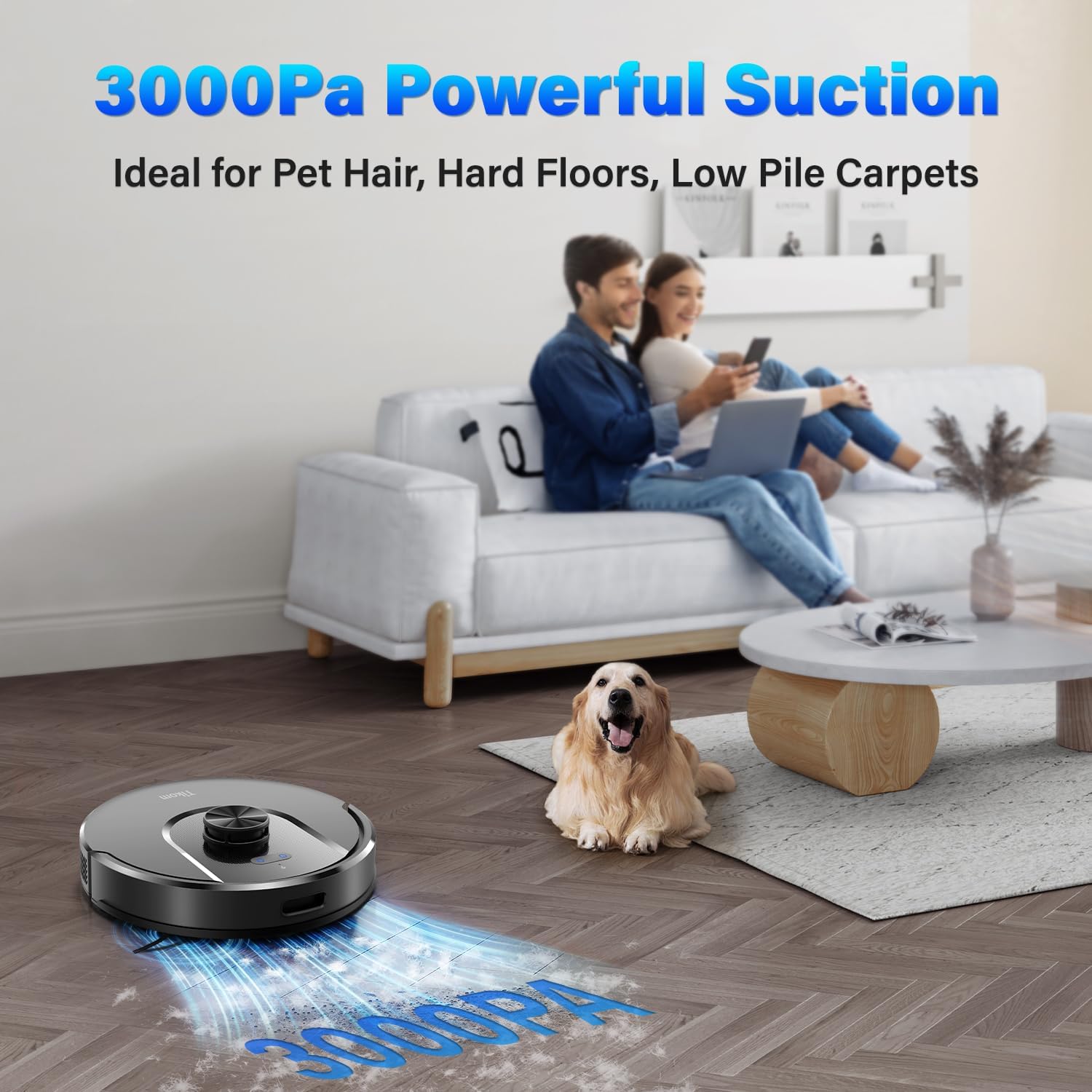 Tikom L8000 Robot Vacuum and Mop with Advanced Laser LiDAR Navigation – Powerful 3,000Pa Suction, 150-Minute Runtime, Ultra-Quiet Operation (45dB), and Self-Charging Functionality – Perfect for Pet Hair, Carpets, and Hard Floors