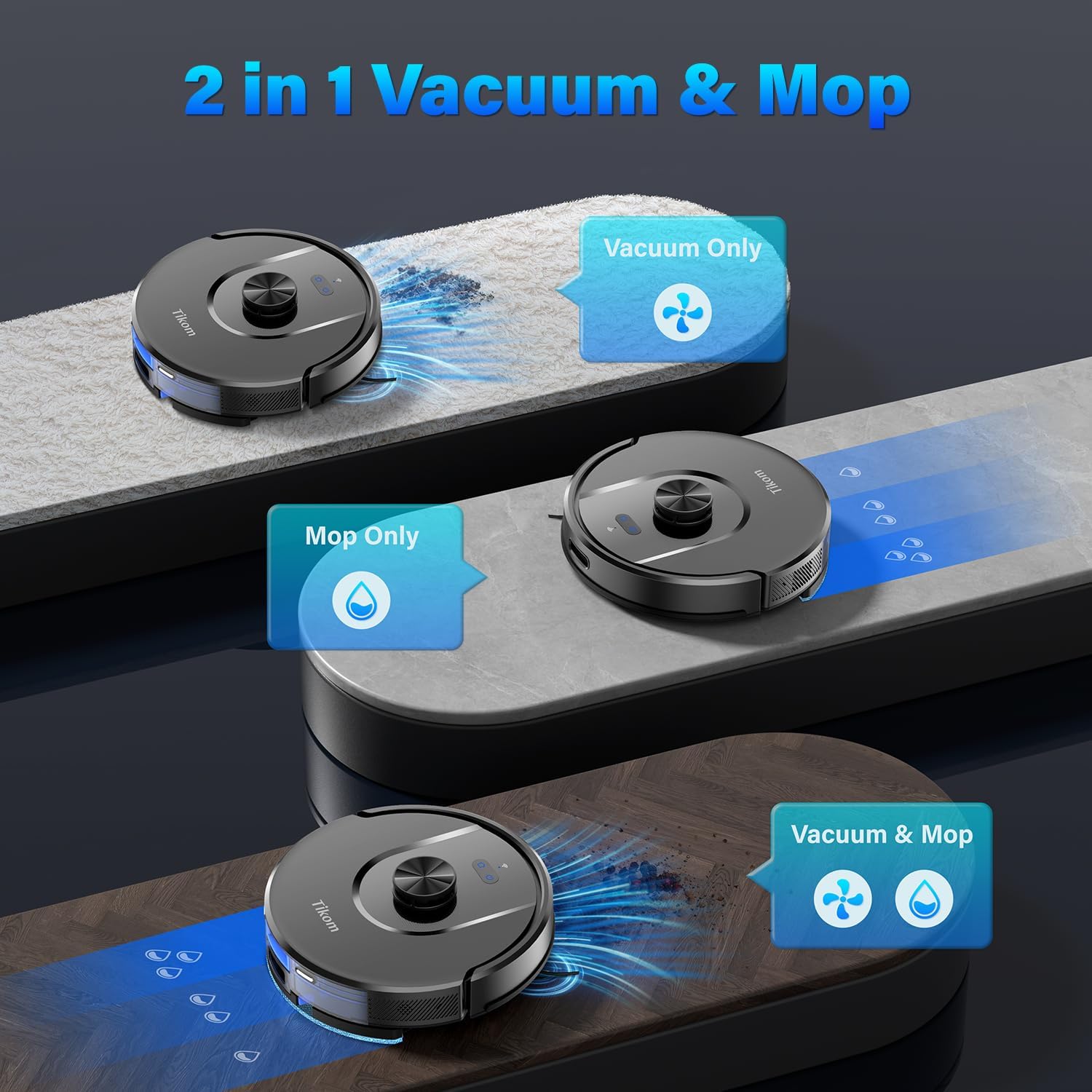 Tikom L8000 Robot Vacuum and Mop with Advanced Laser LiDAR Navigation – Powerful 3,000Pa Suction, 150-Minute Runtime, Ultra-Quiet Operation (45dB), and Self-Charging Functionality – Perfect for Pet Hair, Carpets, and Hard Floors