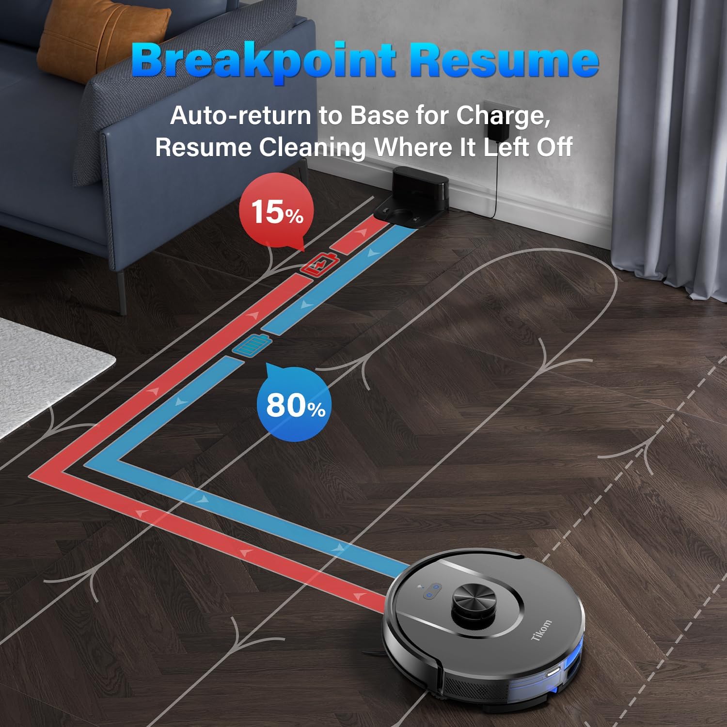 Tikom L8000 Robot Vacuum and Mop with Advanced Laser LiDAR Navigation – Powerful 3,000Pa Suction, 150-Minute Runtime, Ultra-Quiet Operation (45dB), and Self-Charging Functionality – Perfect for Pet Hair, Carpets, and Hard Floors