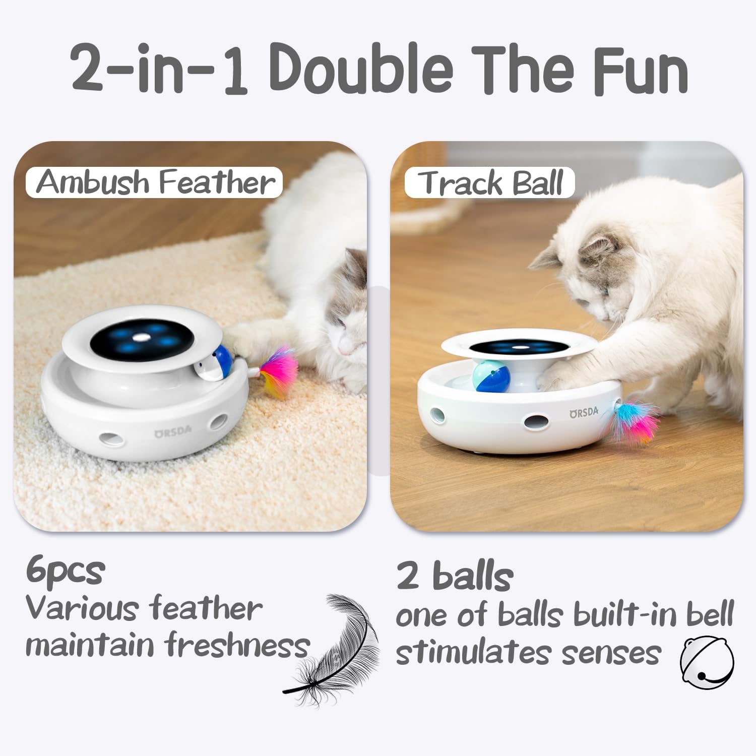 ORSDA 2-in-1 Interactive Cat Toy with Automatic Timer and Ambush Mouse – Engaging Indoor Play for Cats