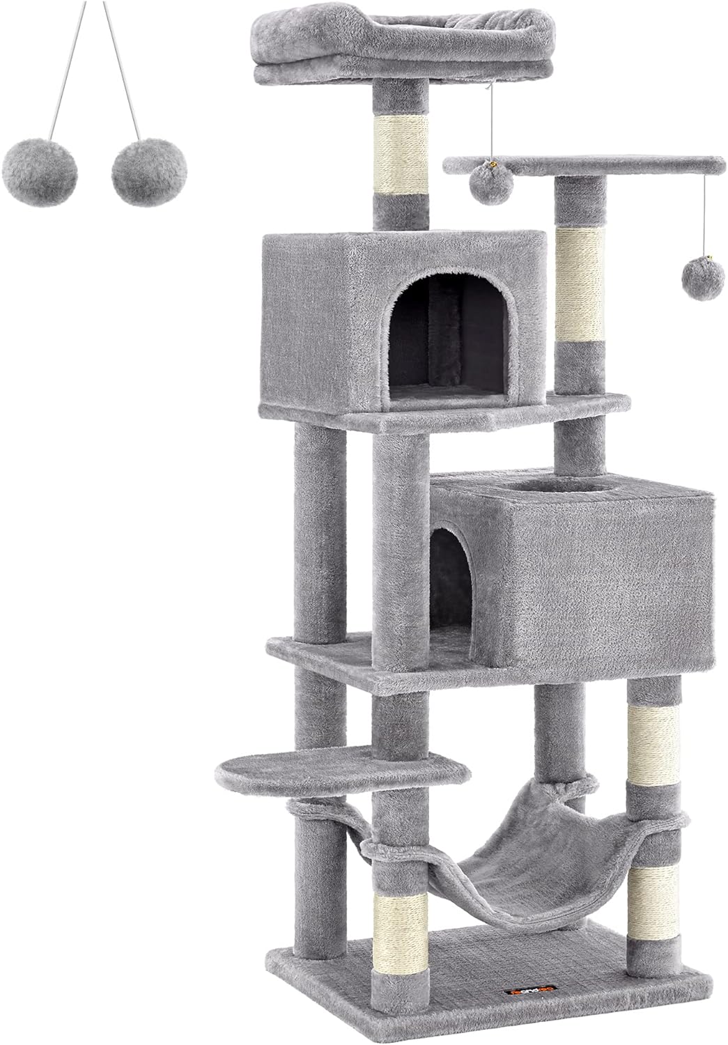 Feandrea 61-Inch Multi-Level Cat Tower with Plush Perches, Spacious Caves, Hammock, and Scratching Posts