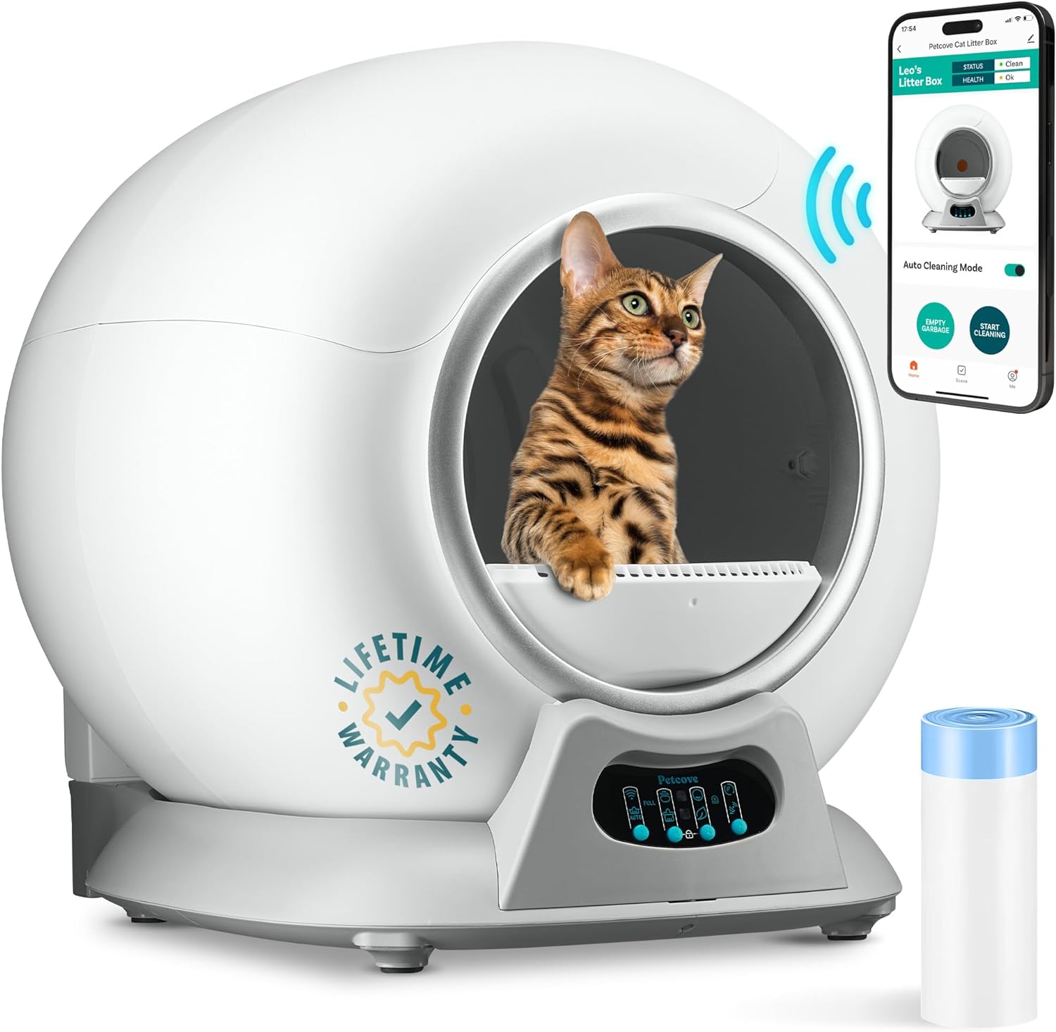 PetCove Smart Self-Cleaning Cat Litter Box – Automated, Scoop-Free, Odor Control, App-Enabled, Perfect for Multiple Cats, Gray