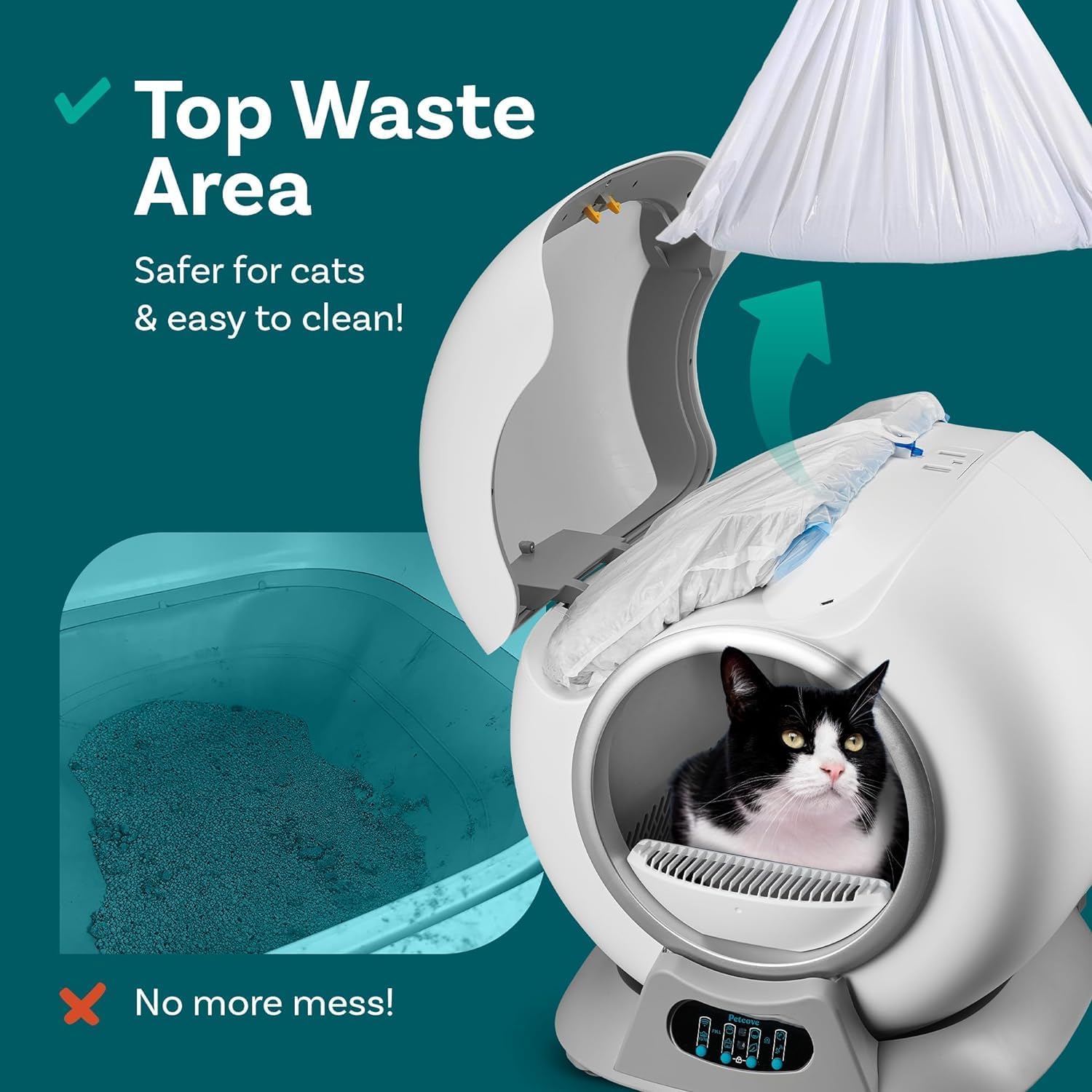 PetCove Smart Self-Cleaning Cat Litter Box – Automated, Scoop-Free, Odor Control, App-Enabled, Perfect for Multiple Cats, Gray