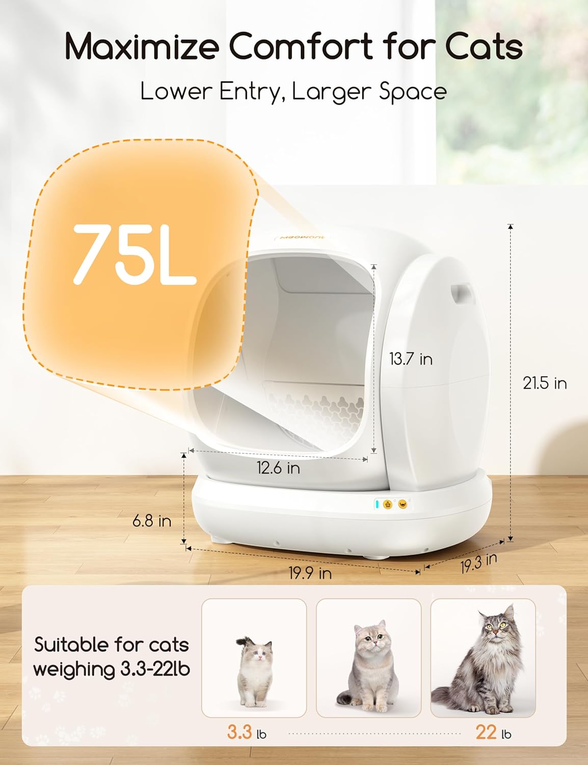 Meowant Self-Cleaning Cat Litter Box – 75L Extra Large Automated Litter Box with Safety Features, App Control, and Odor Management