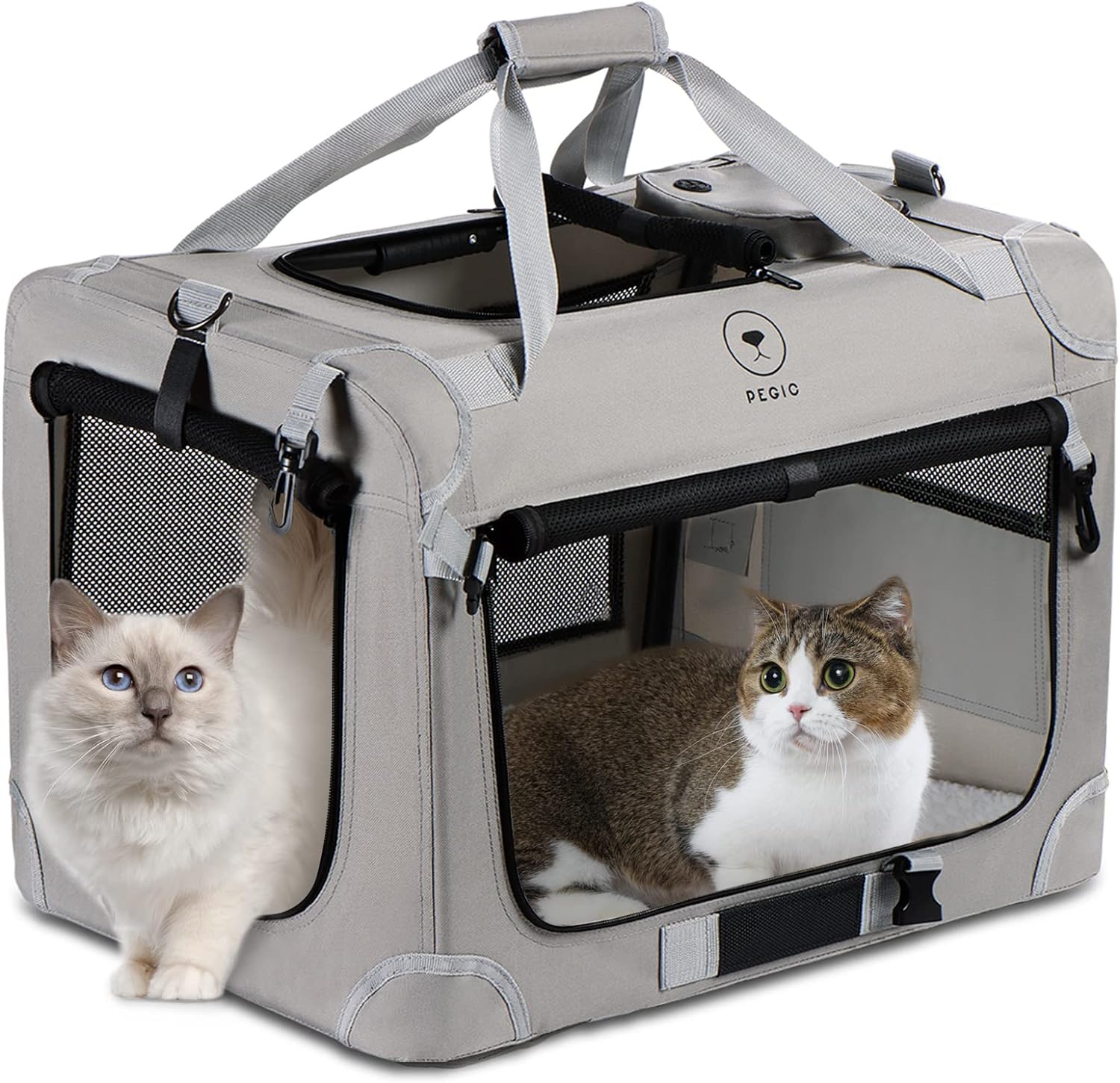 PEGIC Extra Large Soft-Sided Pet Carrier for Two Cats – Premium Portable Carrier for Travel and Everyday Use (24" x 16" x 16")