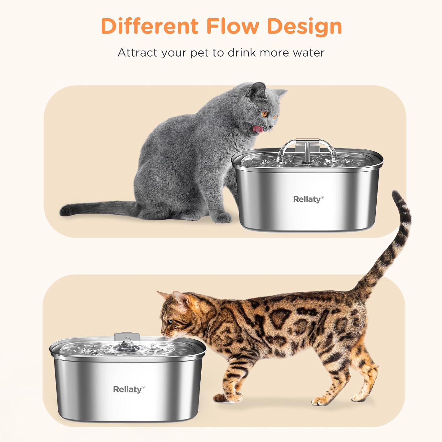 Stainless Steel Automatic Cat Water Fountain – 3.2L (108oz) with 8 Replacement Filters