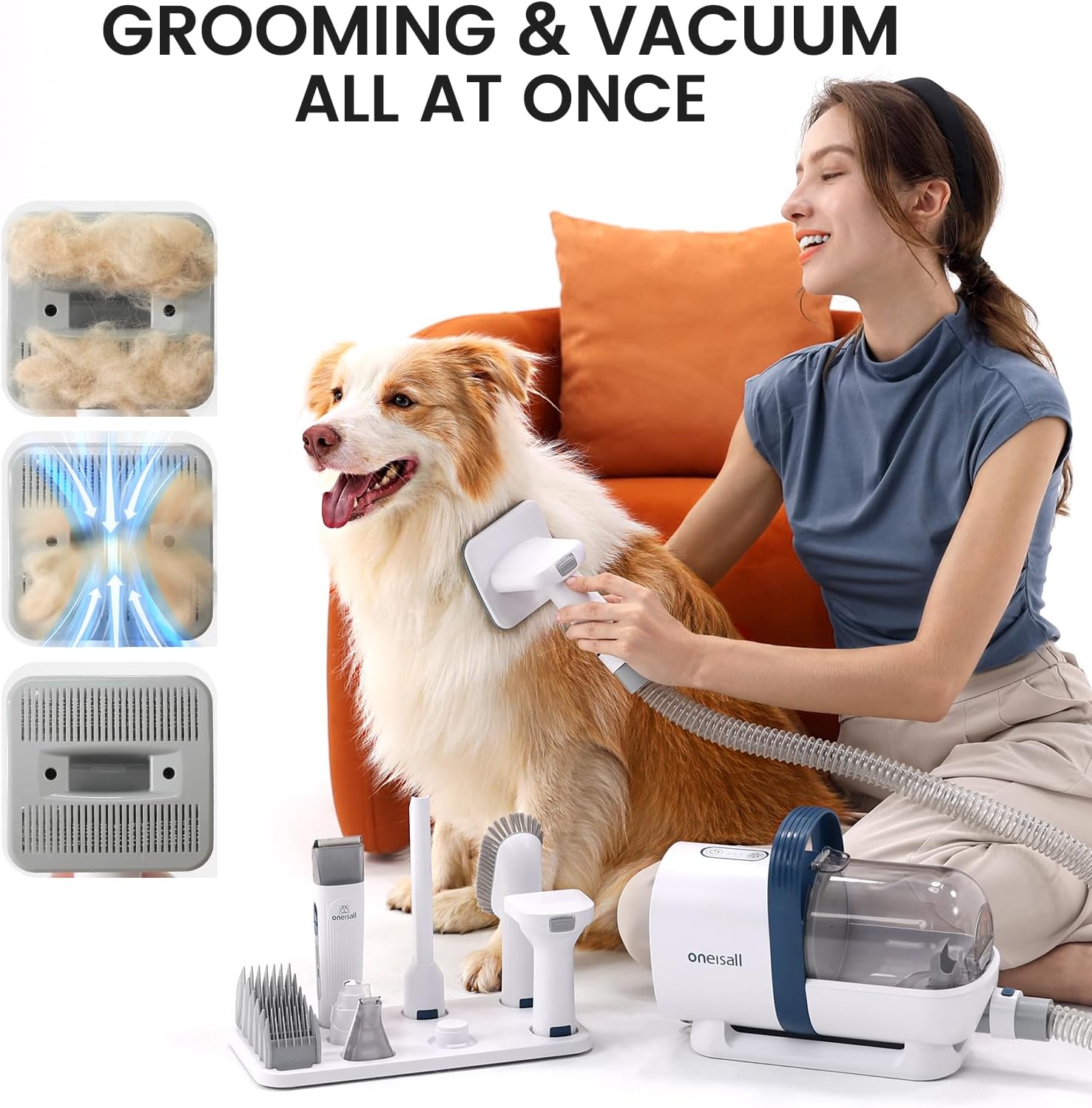 Professional Pet Grooming Vacuum and Clipper Kit - Complete Grooming Solution with Hair Vacuum, Nail Grinder, and 7 Grooming Tools