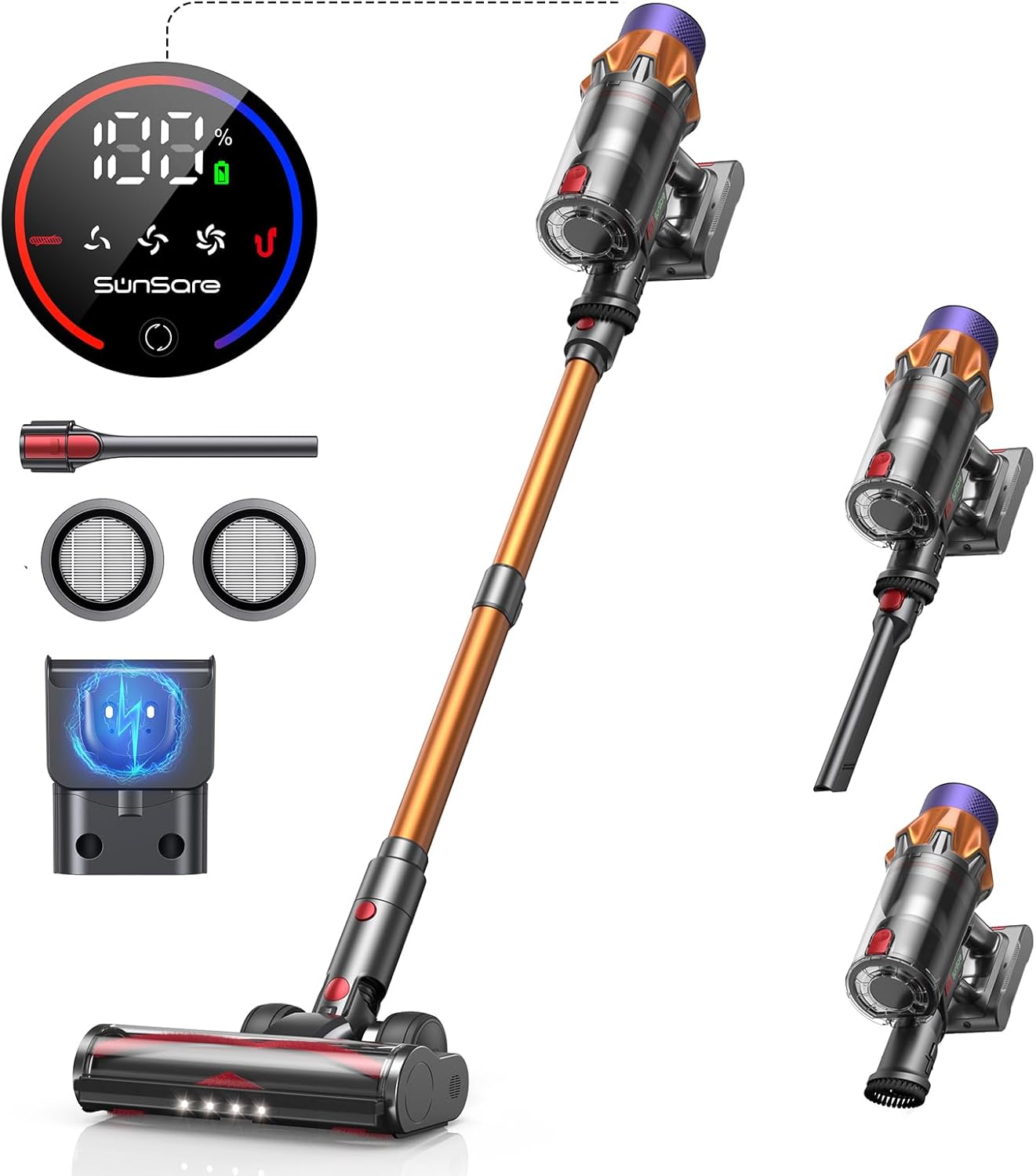 SunSare X7A Cordless Stick Vacuum Cleaner - Powerful 550W Motor, 13.2 PSI Suction, 60-Minute Runtime, and Smart Touchscreen Control