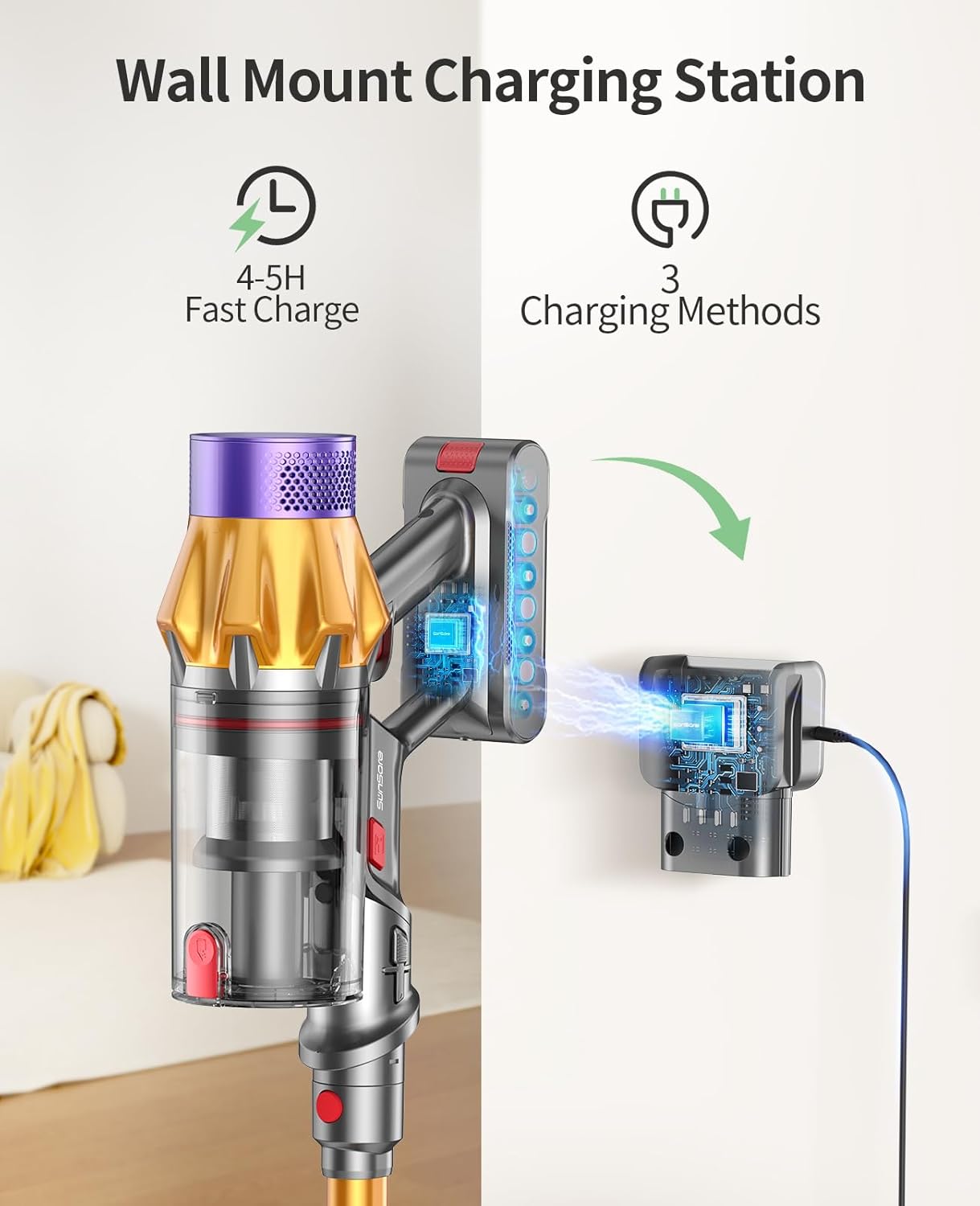 SunSare X7A Cordless Stick Vacuum Cleaner - Powerful 550W Motor, 13.2 PSI Suction, 60-Minute Runtime, and Smart Touchscreen Control