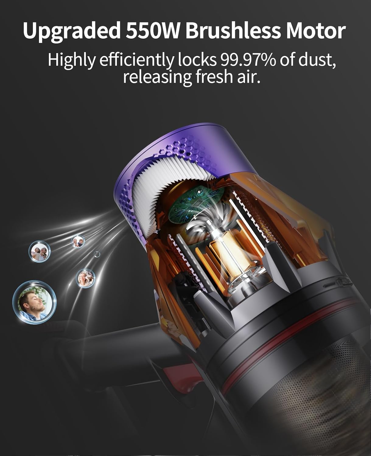 SunSare X7A Cordless Stick Vacuum Cleaner - Powerful 550W Motor, 13.2 PSI Suction, 60-Minute Runtime, and Smart Touchscreen Control