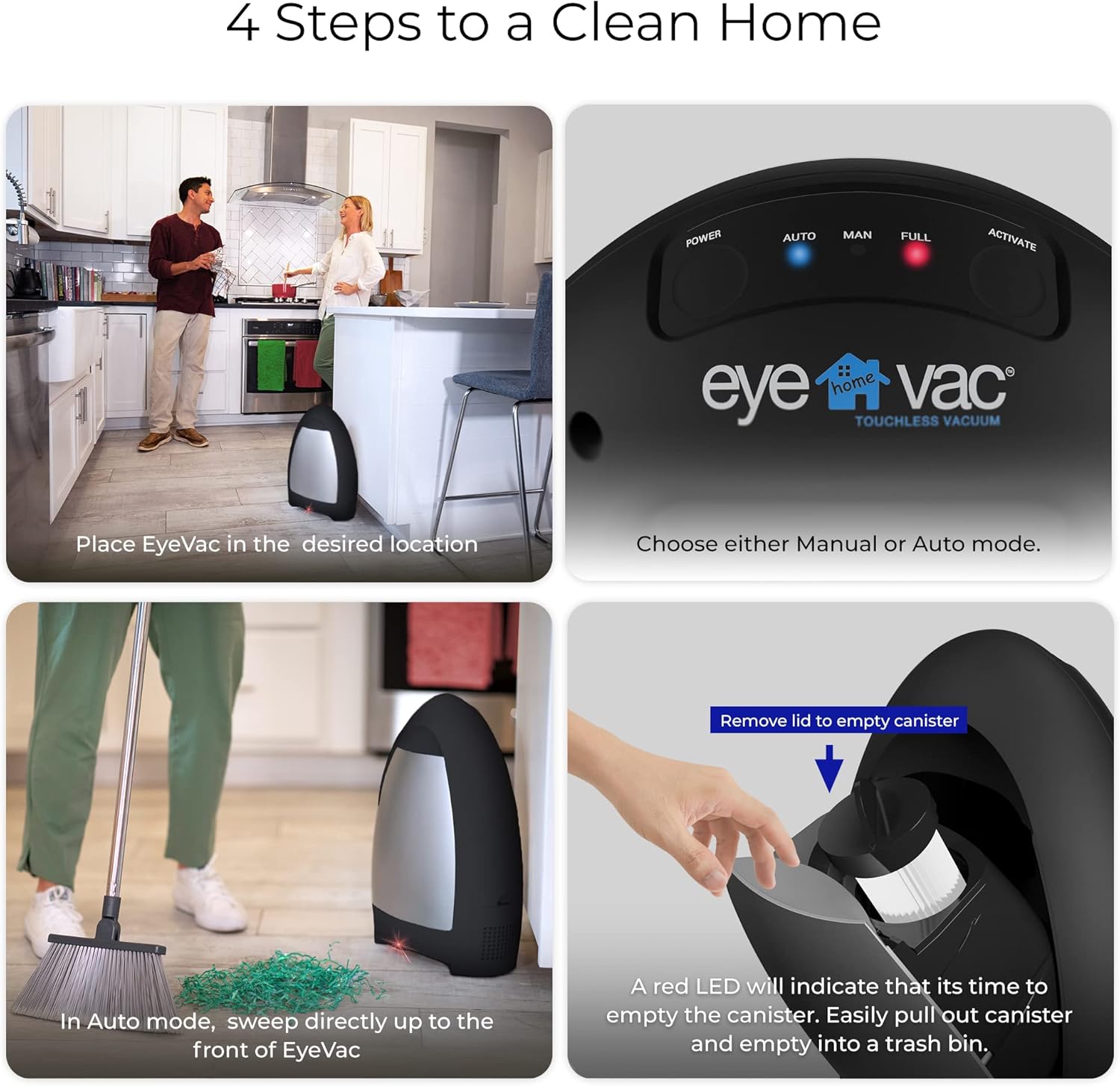 EyeVac Home Touchless Vacuum: Automatic Dustpan for Effortless Cleaning