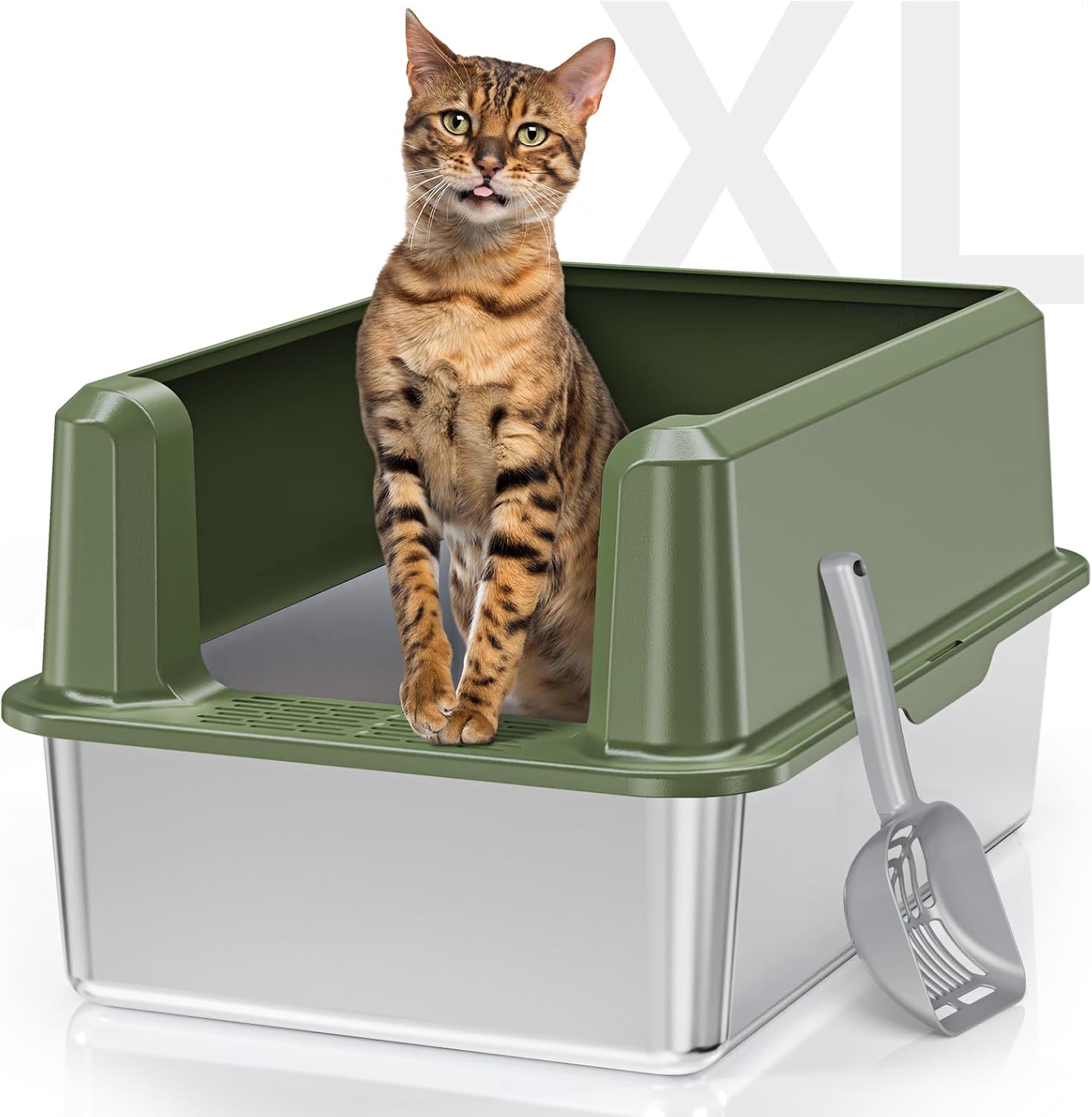 Premium Extra-Large Stainless Steel Cat Litter Box with High Sides | Easy-Clean Design for Large Cats | Includes Litter Scoop