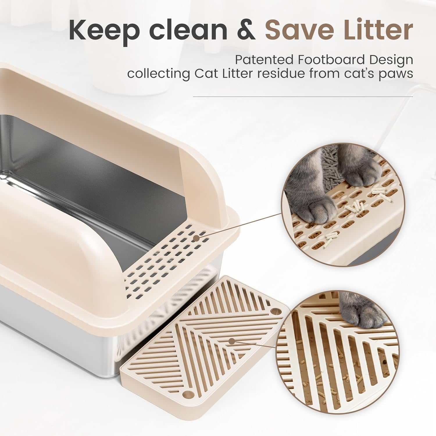 Chenove Extra-Large Stainless Steel Cat Litter Box with High Walls - Enclosed Design for Large and Multiple Cats - Easy to Clean, Leak-Proof, and Non-Stick