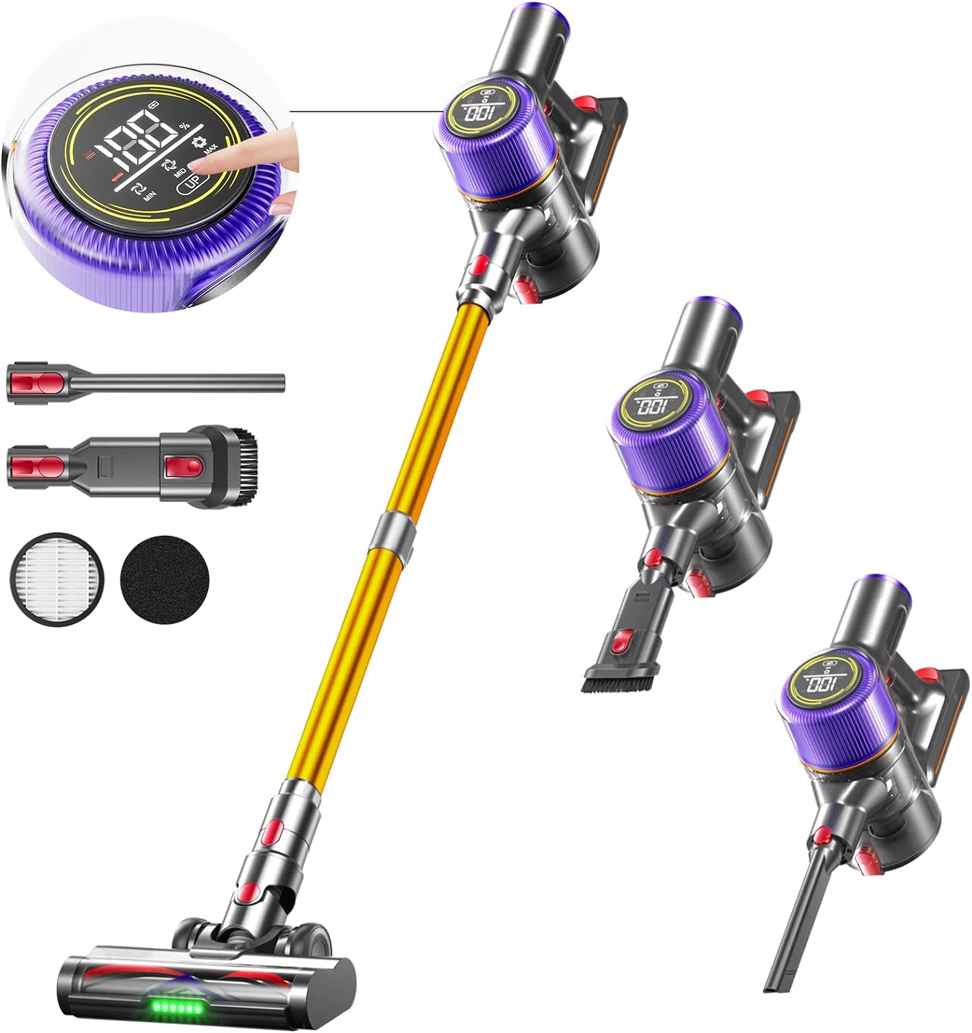 High-Performance Cordless Vacuum Cleaner with Smart Touch Display – 550W Power, 45KPa Suction, 50-Minute Runtime