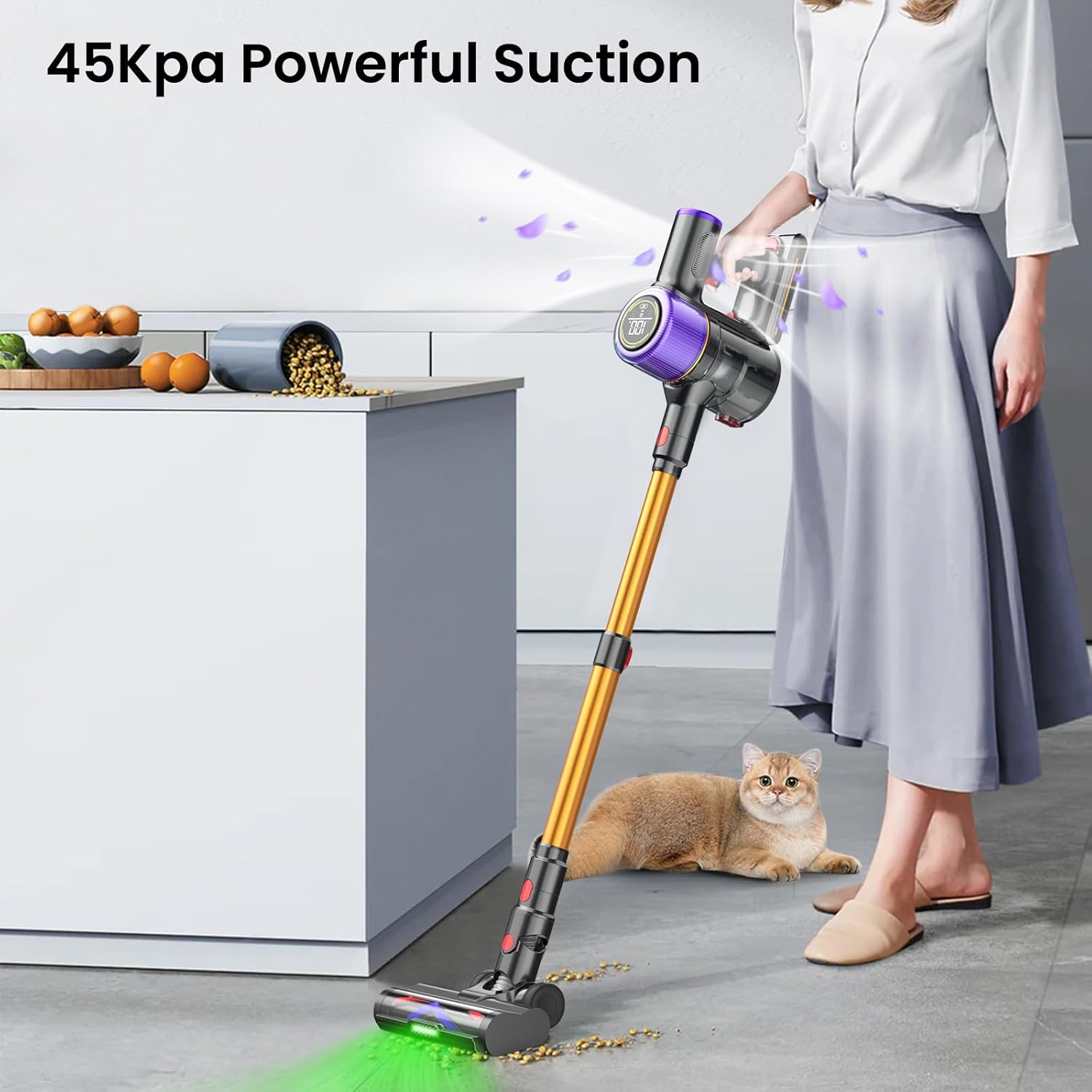 High-Performance Cordless Vacuum Cleaner with Smart Touch Display – 550W Power, 45KPa Suction, 50-Minute Runtime