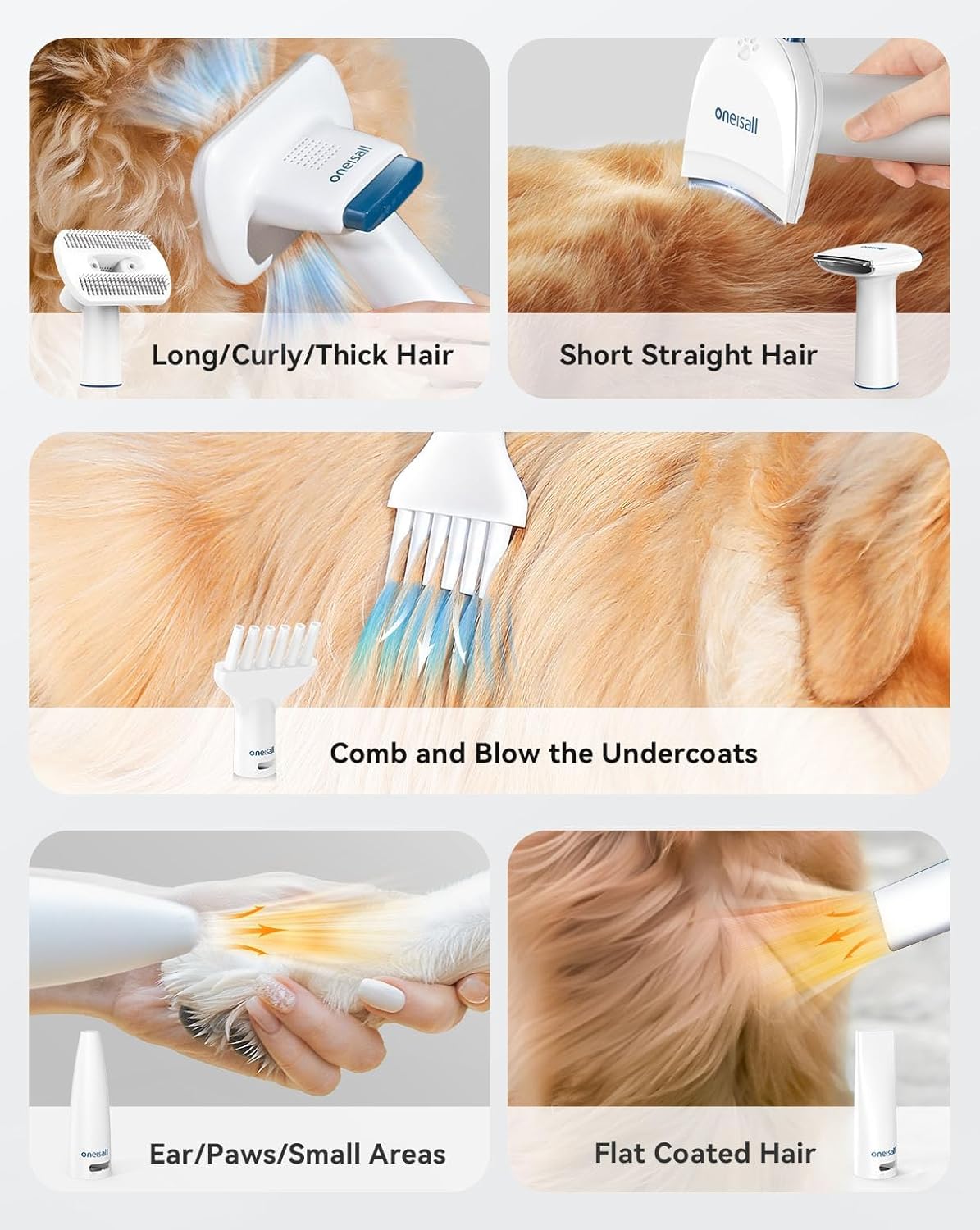 Oneisall 8-in-1 Dog Grooming Kit: Vacuum, Dryer, Clippers with Adjustable Speed & Temperature Control