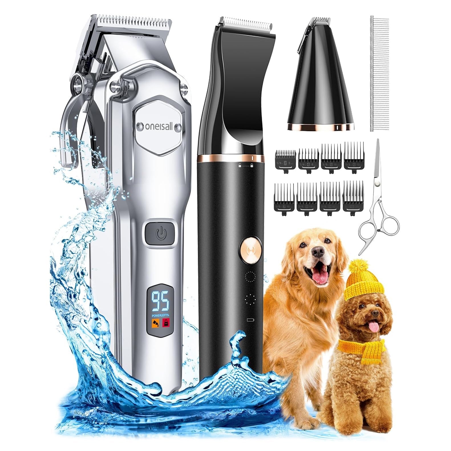 Oneisall Professional Dog Grooming Kit for Thick Coats - Quiet, Rechargeable, and Cordless Clippers with Paw Trimmer