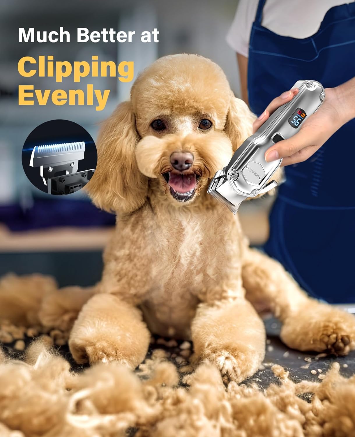 Oneisall Professional Dog Grooming Kit for Thick Coats - Quiet, Rechargeable, and Cordless Clippers with Paw Trimmer