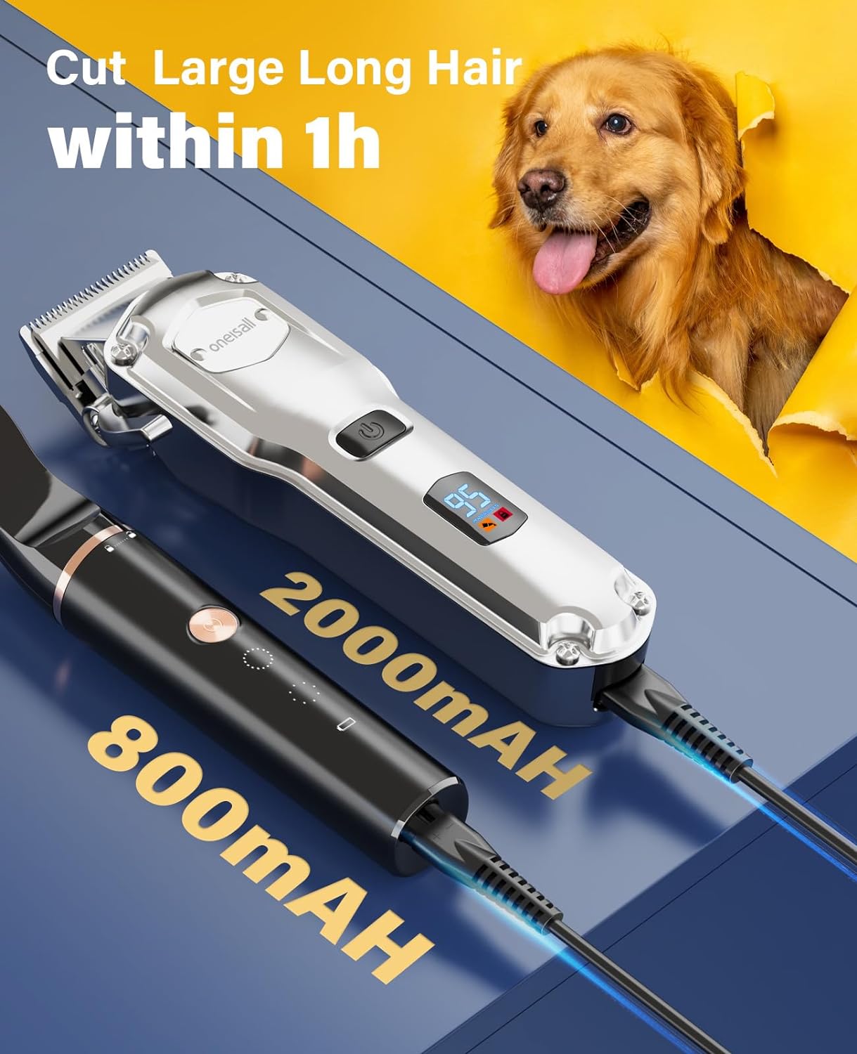 Oneisall Professional Dog Grooming Kit for Thick Coats - Quiet, Rechargeable, and Cordless Clippers with Paw Trimmer