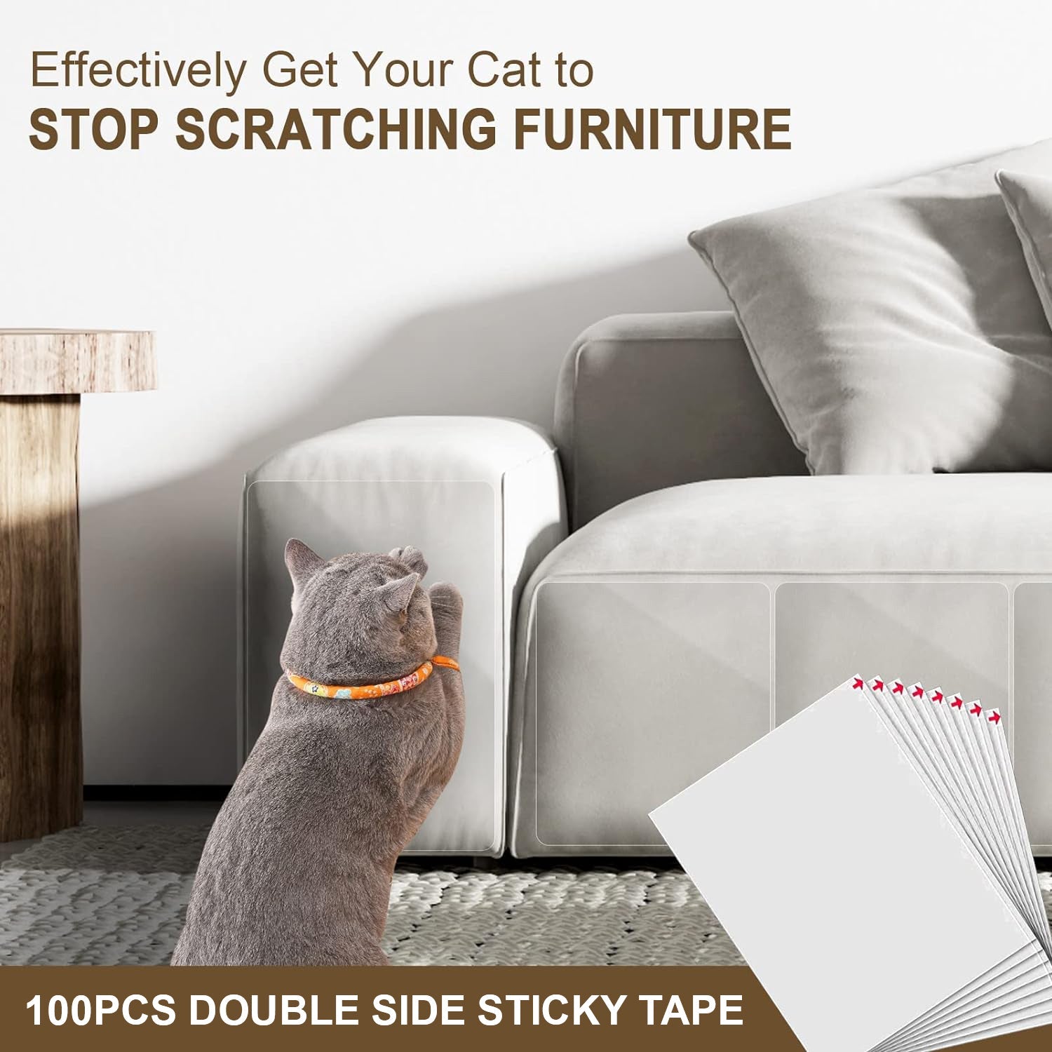 HappyFreeSX Cat Scratch Deterrent Tape – 100 Double-Sided Transparent Sheets for Residue-Free Furniture Protection