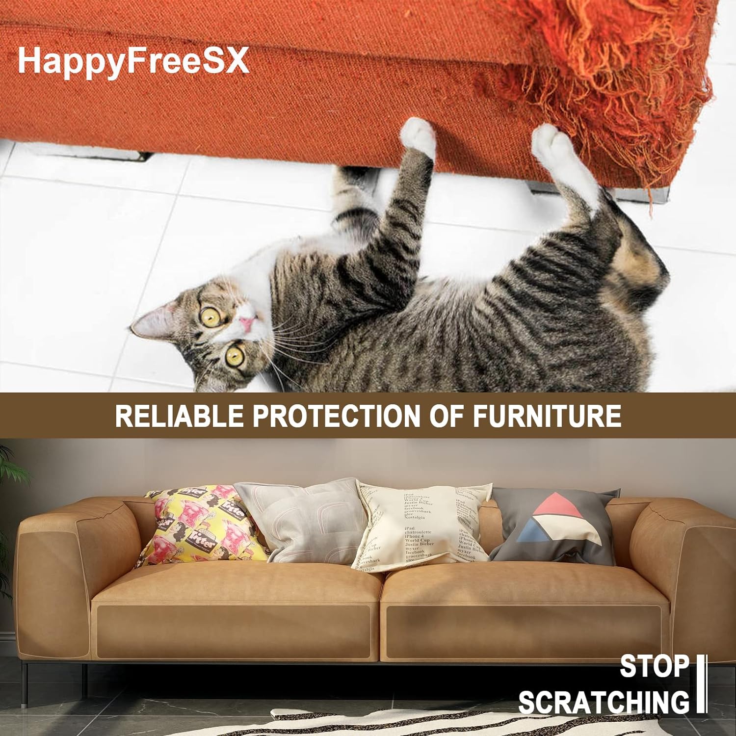 HappyFreeSX Cat Scratch Deterrent Tape – 100 Double-Sided Transparent Sheets for Residue-Free Furniture Protection