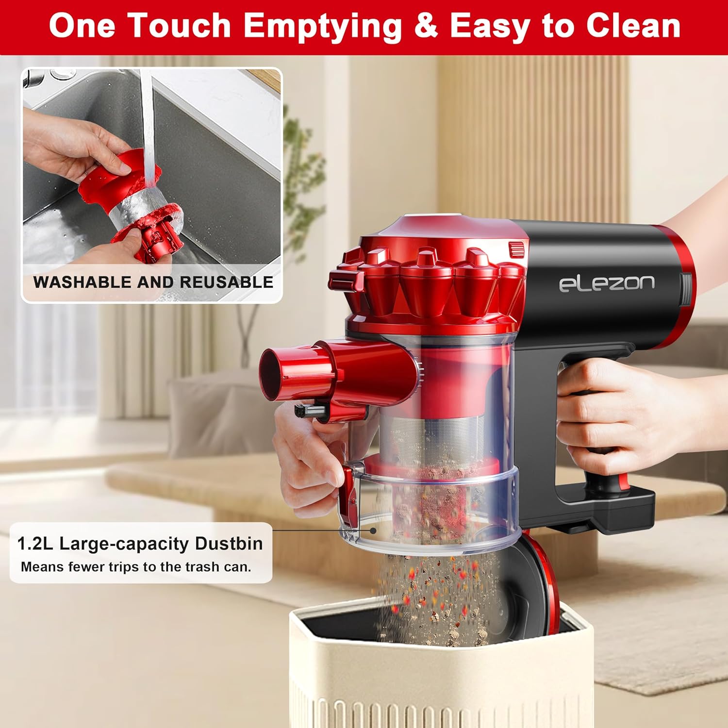 Elezon A200 Cordless Vacuum Cleaner – High-Performance, Rechargeable, with Multi-Cyclone Bagless System