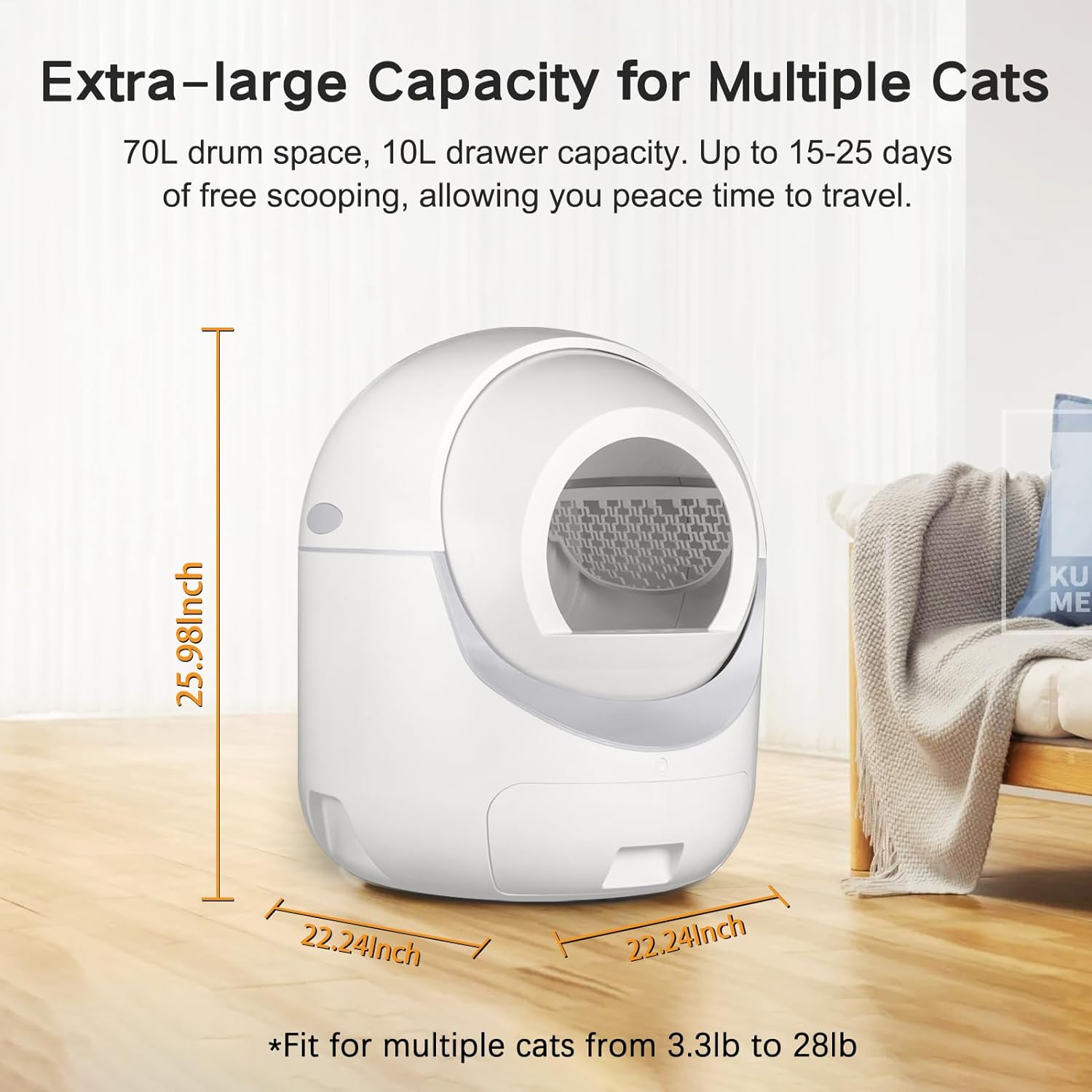 Smart Self-Cleaning Cat Litter Box with App Control – Advanced Odor Management & Safety Features for Multi-Cat Homes