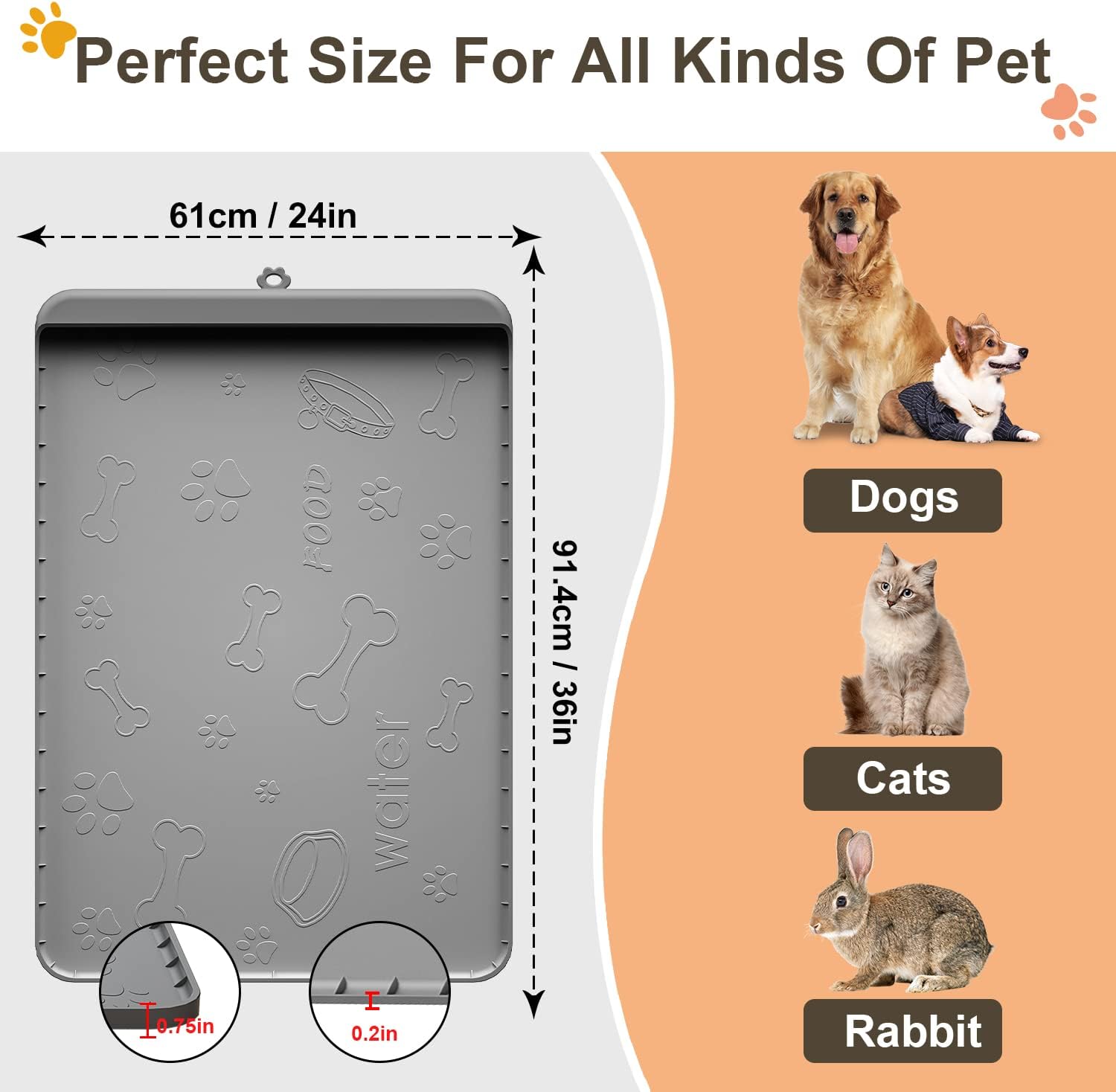 Carry360 Premium Silicone Dog Feeding Mat - Extra Large (36" x 24")