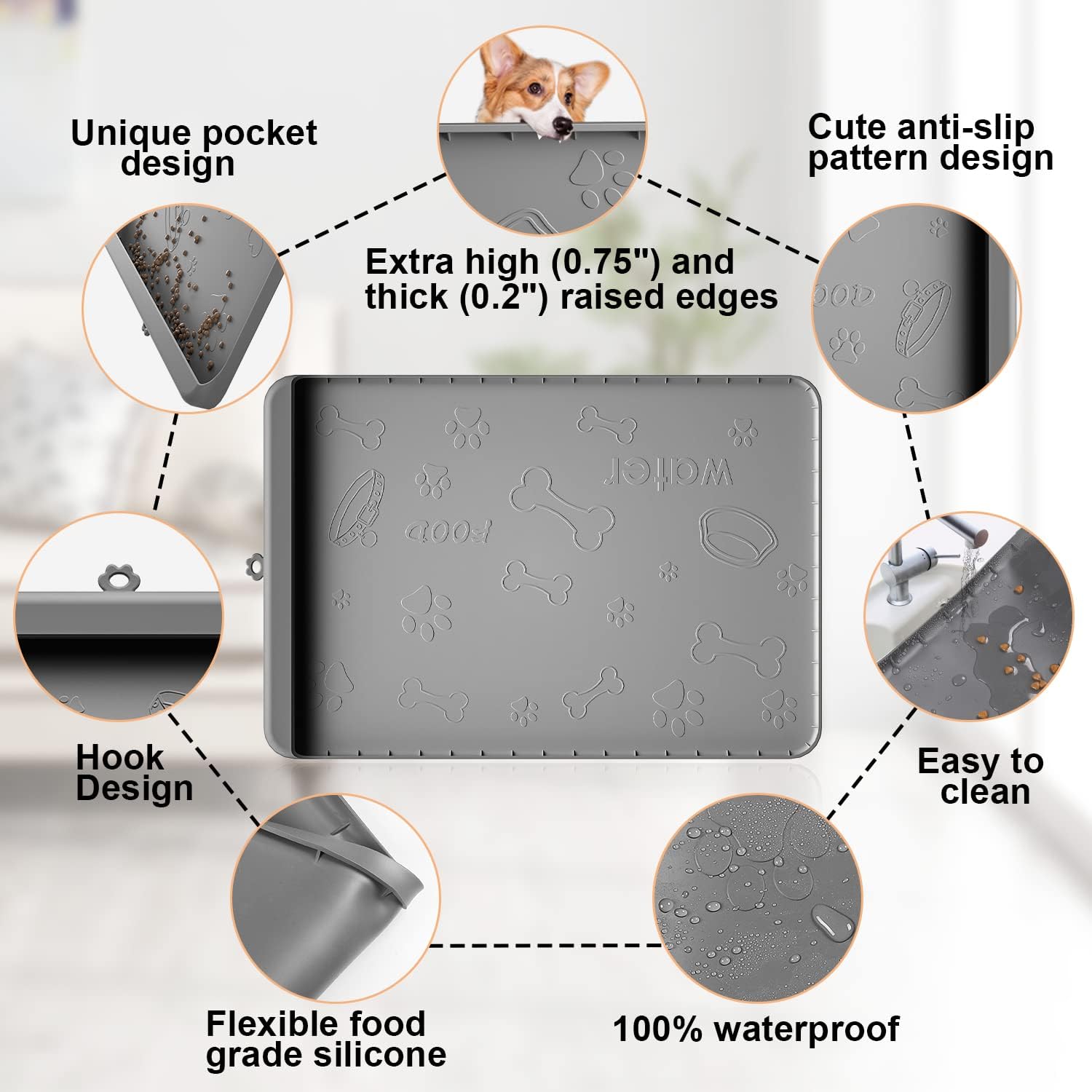 Carry360 Premium Silicone Dog Feeding Mat - Extra Large (36" x 24")