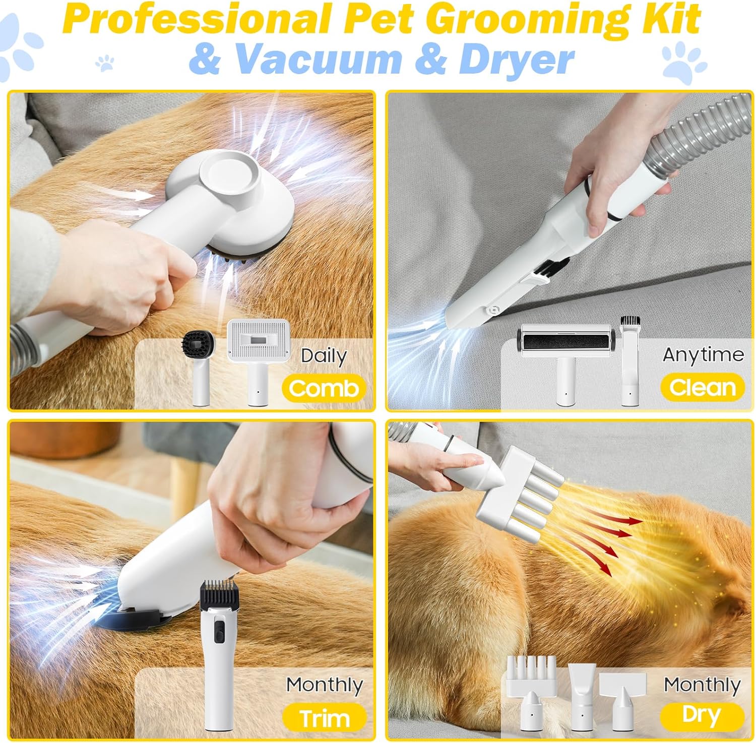 SNOYWEN 3-in-1 Dog Grooming Kit with Vacuum, Hair Dryer & Electric Clippers