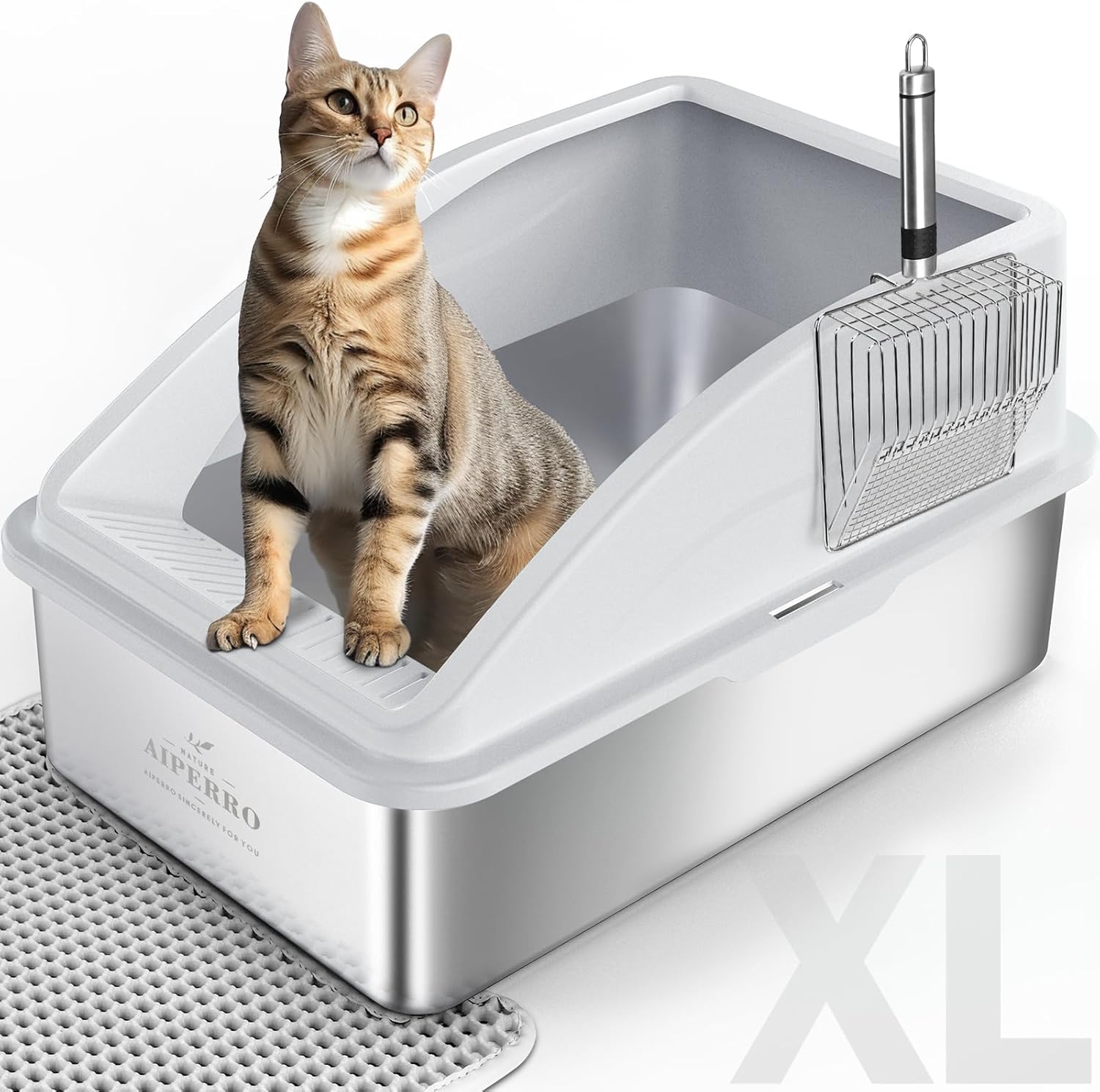 Premium Stainless Steel Enclosed Cat Litter Box | Extra Large Design for Large Breeds