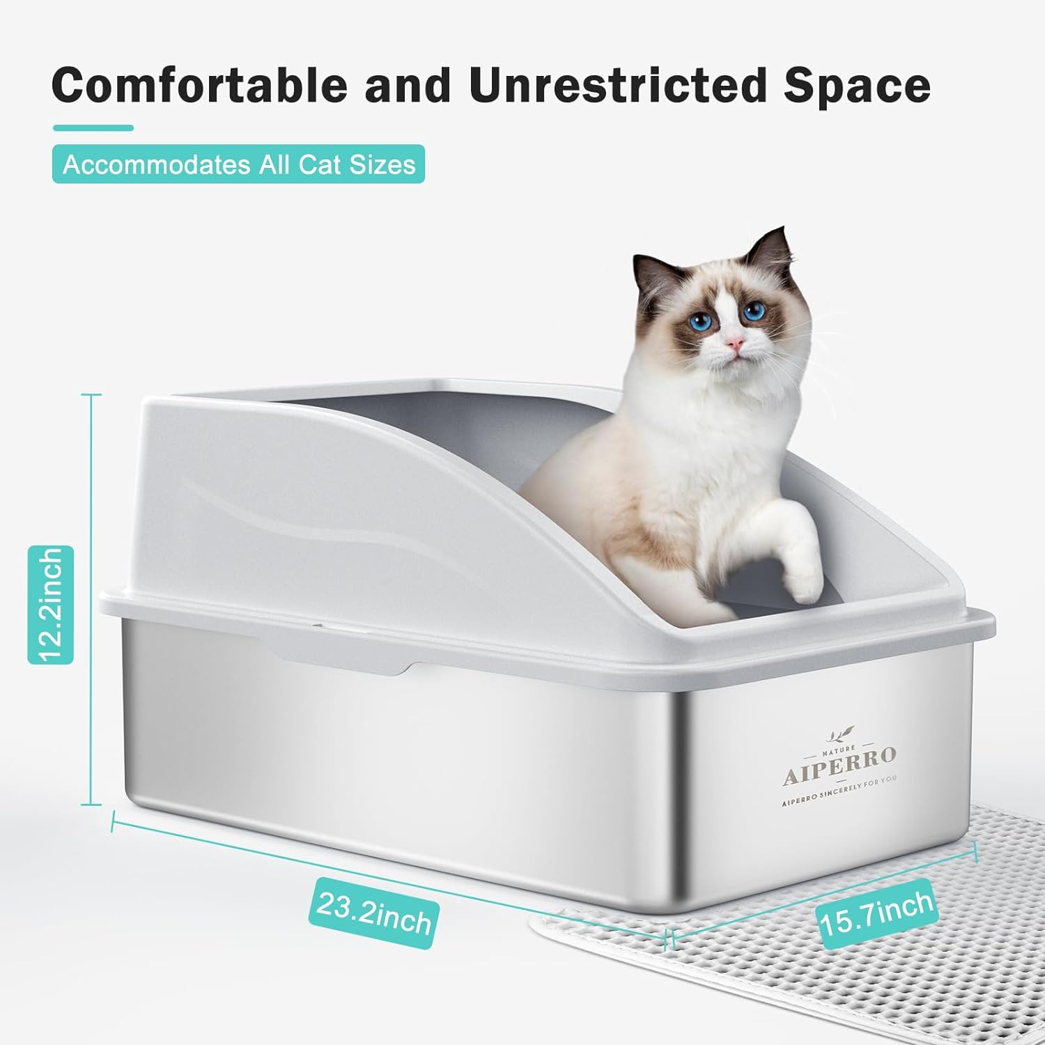 Premium Stainless Steel Enclosed Cat Litter Box | Extra Large Design for Large Breeds