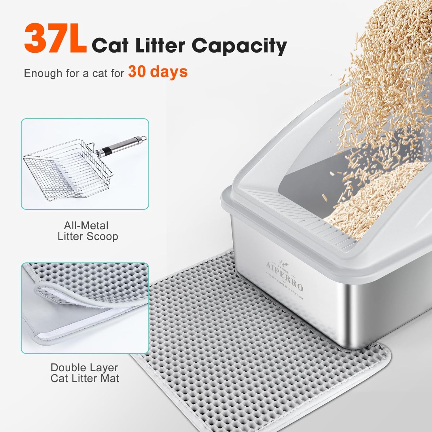 Premium Stainless Steel Enclosed Cat Litter Box | Extra Large Design for Large Breeds