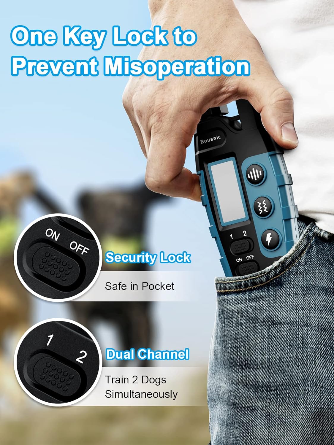 BOUSNIC Dual-Dog Training Collar System: Waterproof Remote Training Solution for Dogs (5-120 lbs) – 3300 ft Range