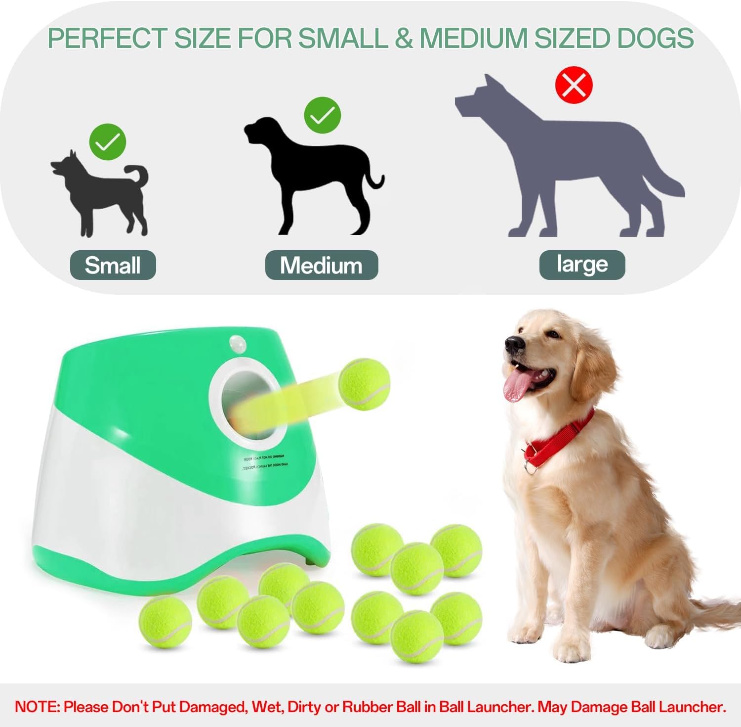 Automatic Dog Ball Launcher with 12 Mini Tennis Balls – Interactive Ball Throwing Machine for Small Dogs, Perfect for Indoor and Outdoor Play (Green)