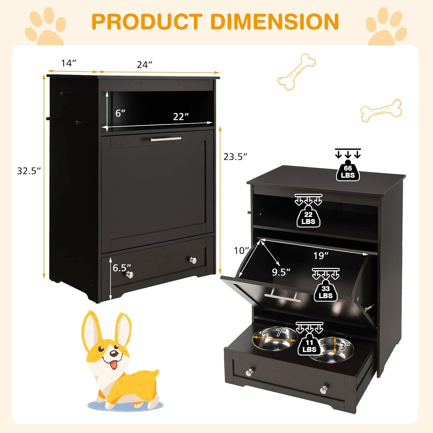 Tangkula Premium Pet Feeding Station: Multi-Purpose Dog Food Storage Cabinet with Pull-Out Bowls and Organizing Solutions for Toys and Feeding Supplies