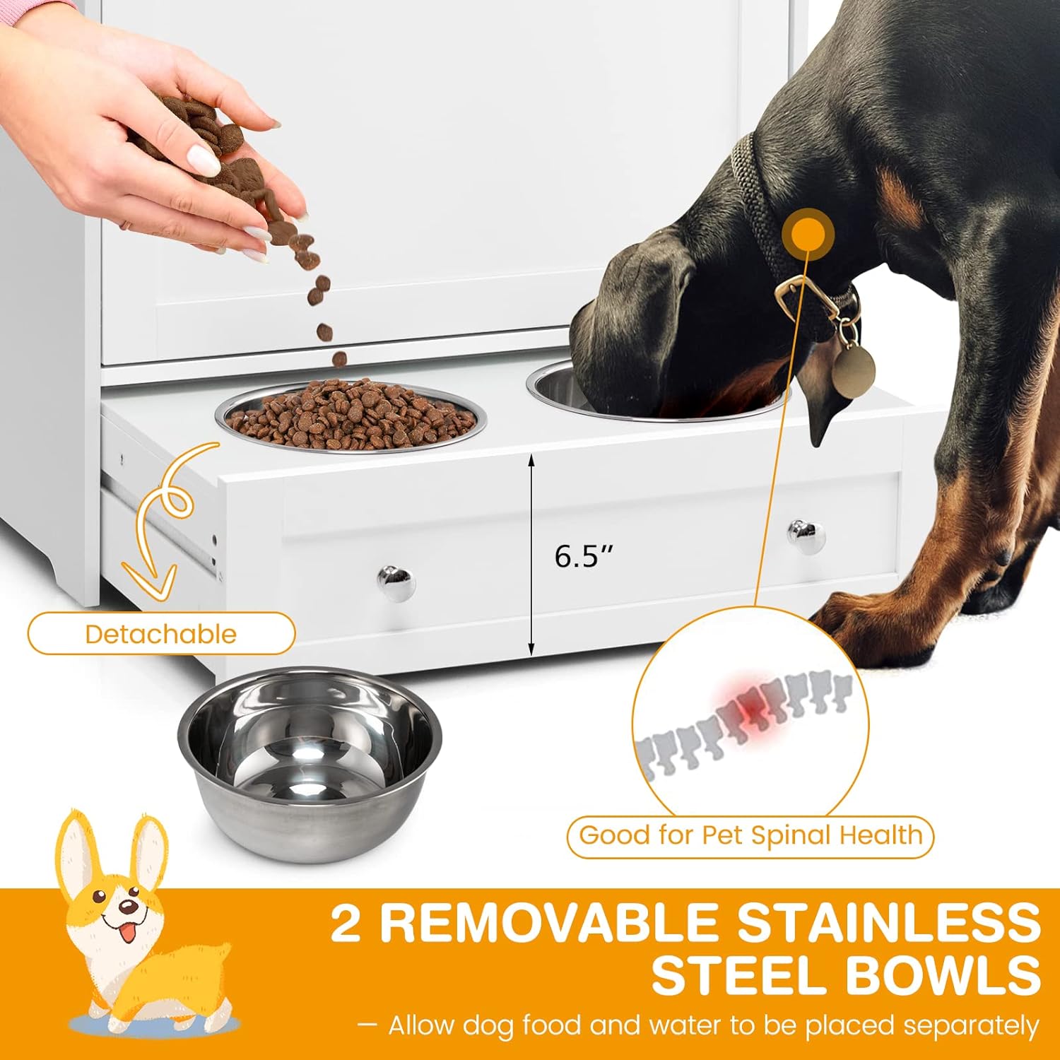 Tangkula Premium Pet Feeding Station: Multi-Purpose Dog Food Storage Cabinet with Pull-Out Bowls and Organizing Solutions for Toys and Feeding Supplies