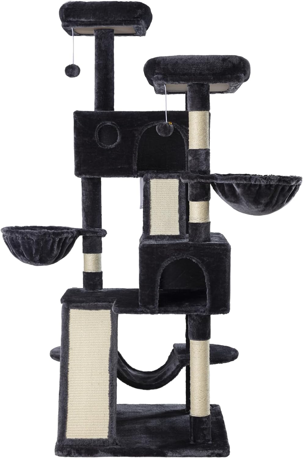 MUTICOR 5.5-Foot Multi-Level Cat Tree Tower for Large Indoor Cats – Dark Grey with Plush Perches, Sisal Scratching Posts, Hammock, and Baskets