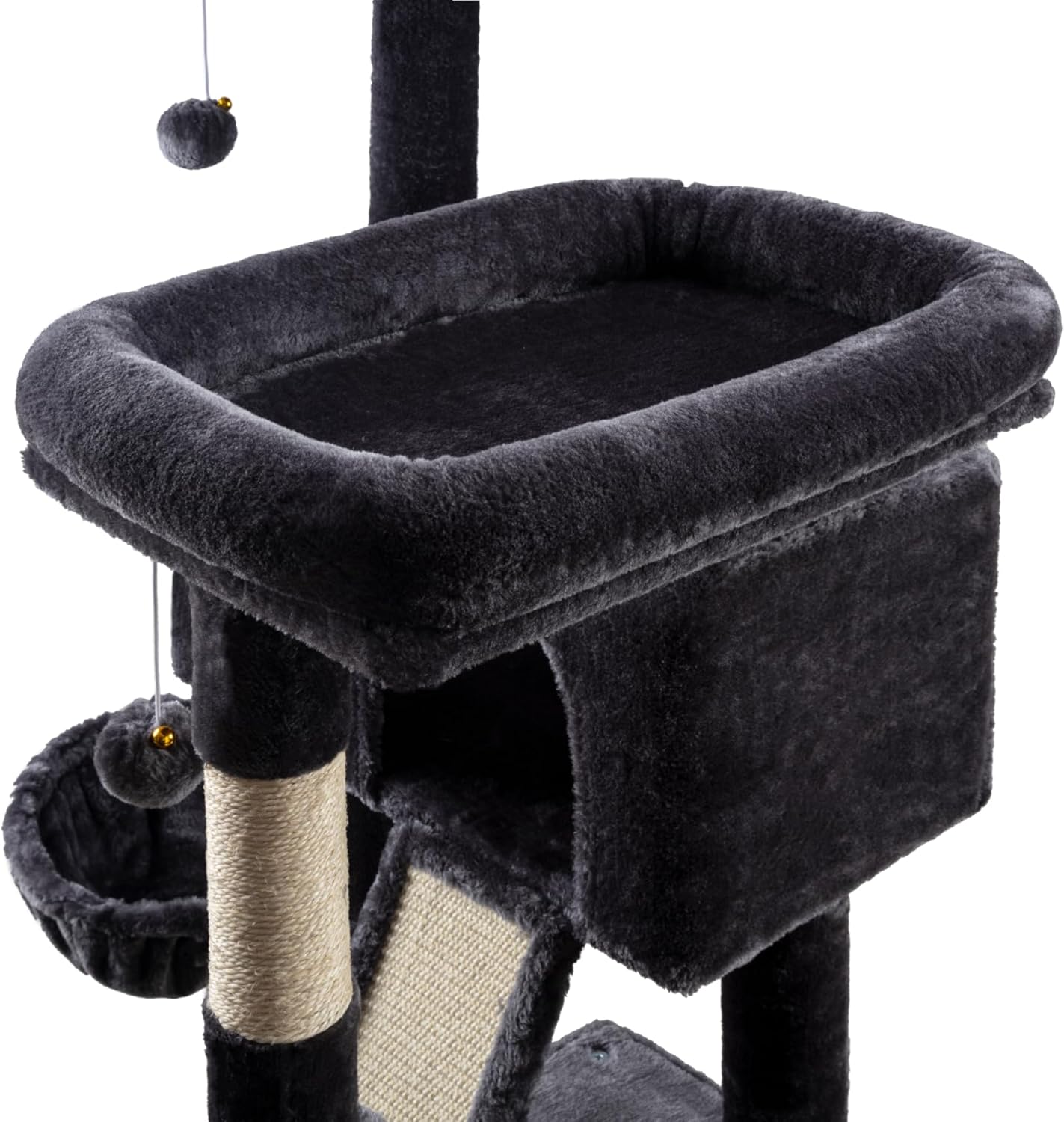 MUTICOR 5.5-Foot Multi-Level Cat Tree Tower for Large Indoor Cats – Dark Grey with Plush Perches, Sisal Scratching Posts, Hammock, and Baskets