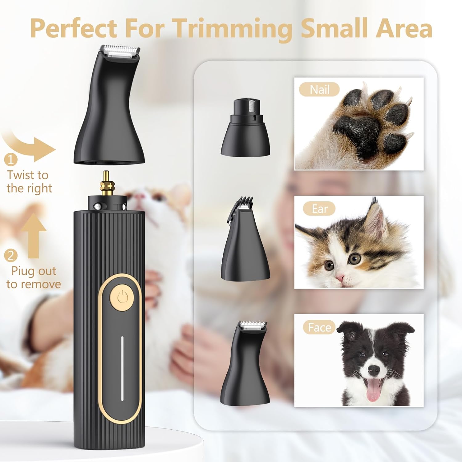 Rechargeable, Low-Noise Clippers with Nail Grinder, Trimmer, and Shaver for Dogs and Cats - Gold & Black