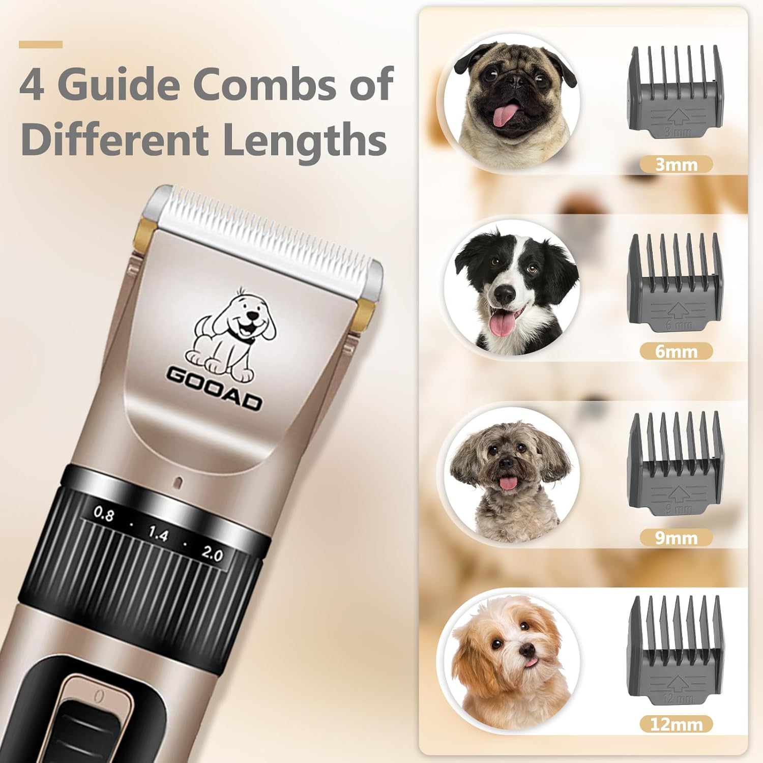 Rechargeable, Low-Noise Clippers with Nail Grinder, Trimmer, and Shaver for Dogs and Cats - Gold & Black