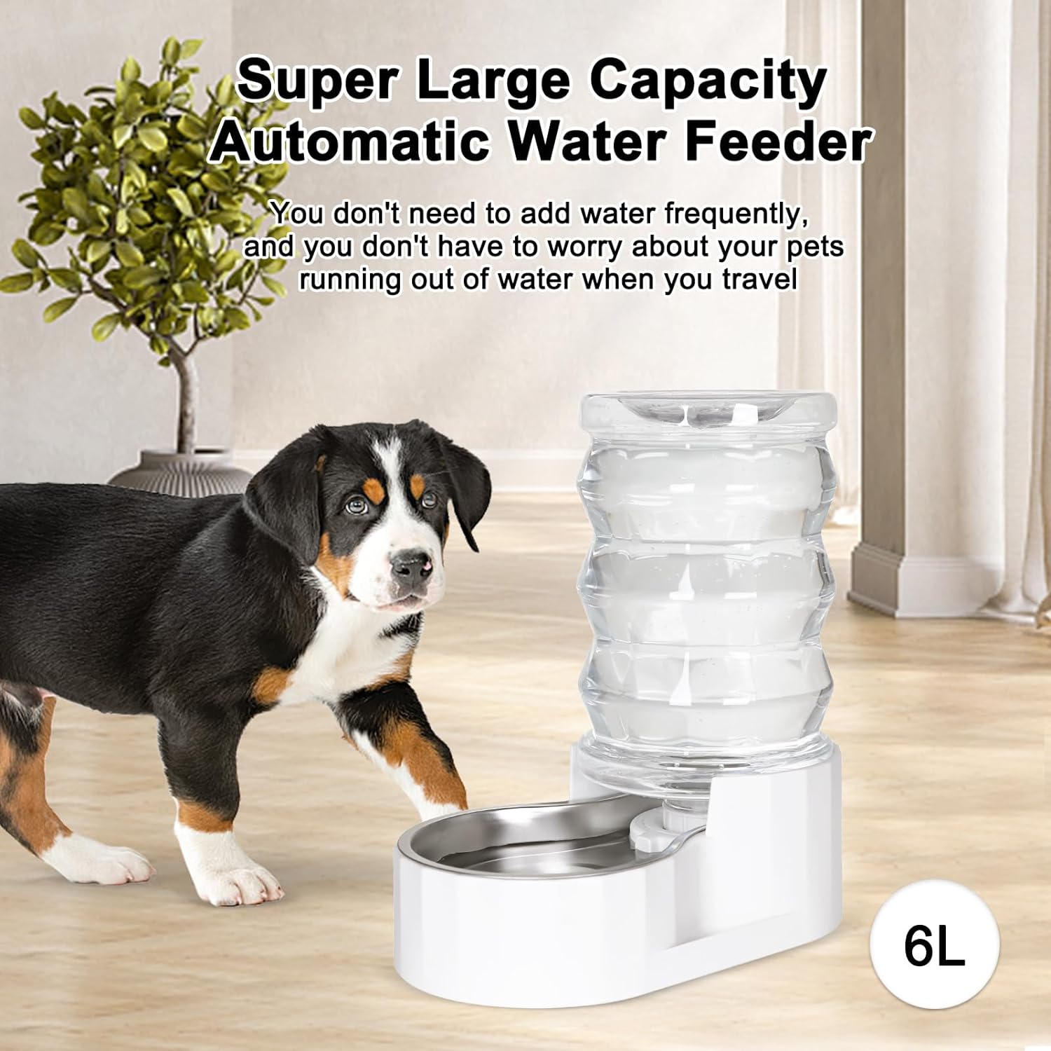 RIZZARI 6L Automatic Pet Water Dispenser - Stainless Steel Gravity-Feed System