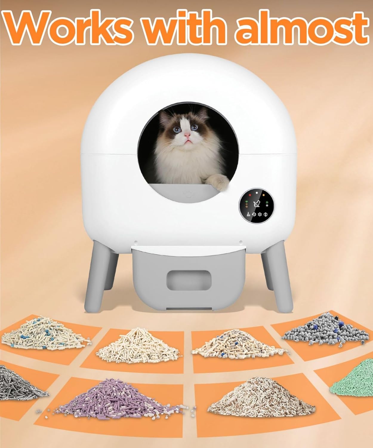 Automatic Self-Cleaning Cat Litter Box – 100L Capacity, App-Controlled, Includes Garbage Bags & Mat, Compatible with All Cats (White)